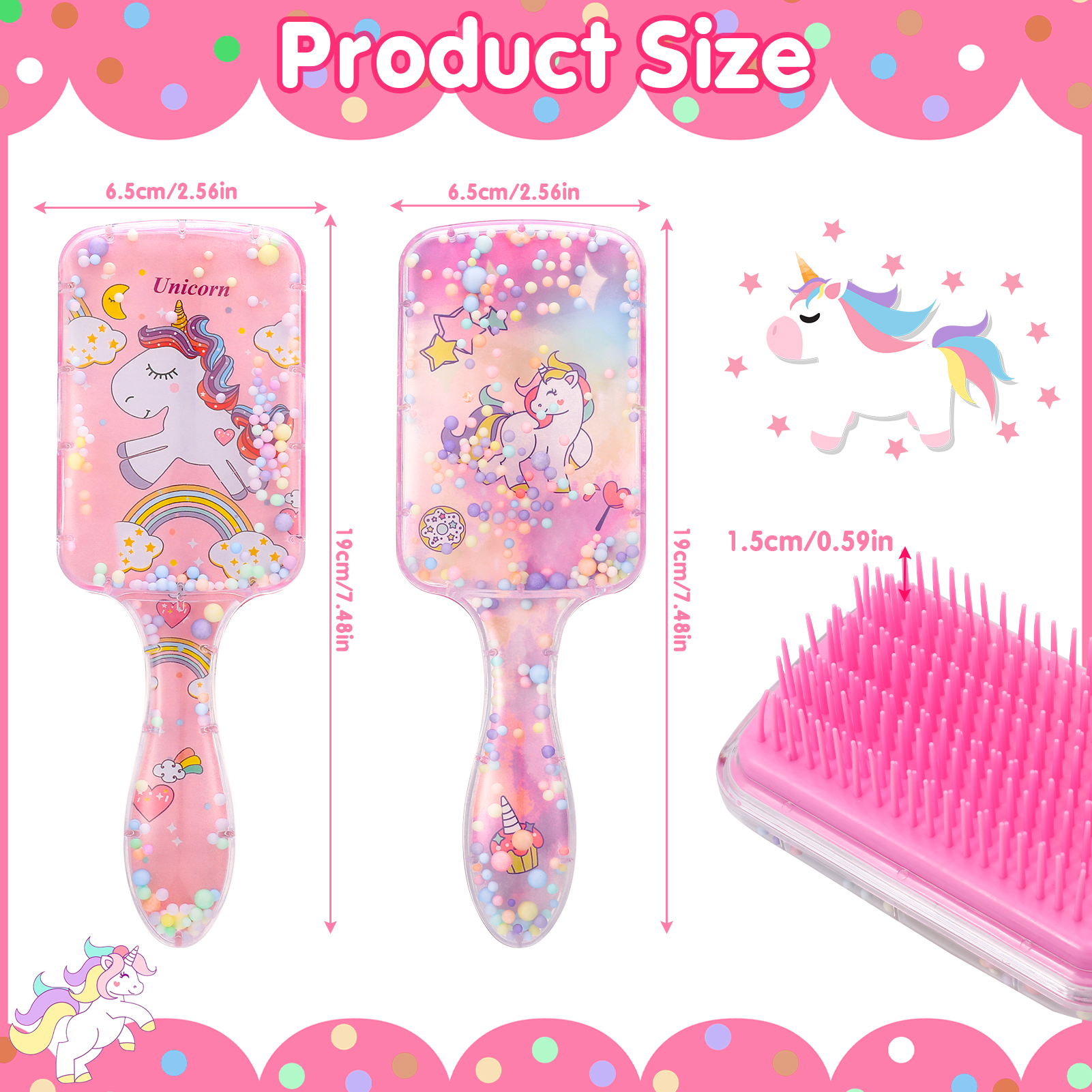 Abaima 2 Pack Toddler Hair Brush, Baby Hair Brush, Small Hair Brush, Kids Detangler Brush for Straight Curly Thick Hair, Unicorn Travel Mini Hair Brush for Little Girls