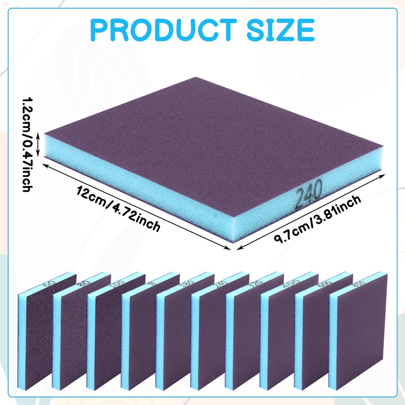 Armscye 10 Different Specifications Sanding Sponge, Sandpaper Sponge Sanding Blocks, Washable and Reusable Sand Pads for Drywall Metal Glasses Wood and Wall