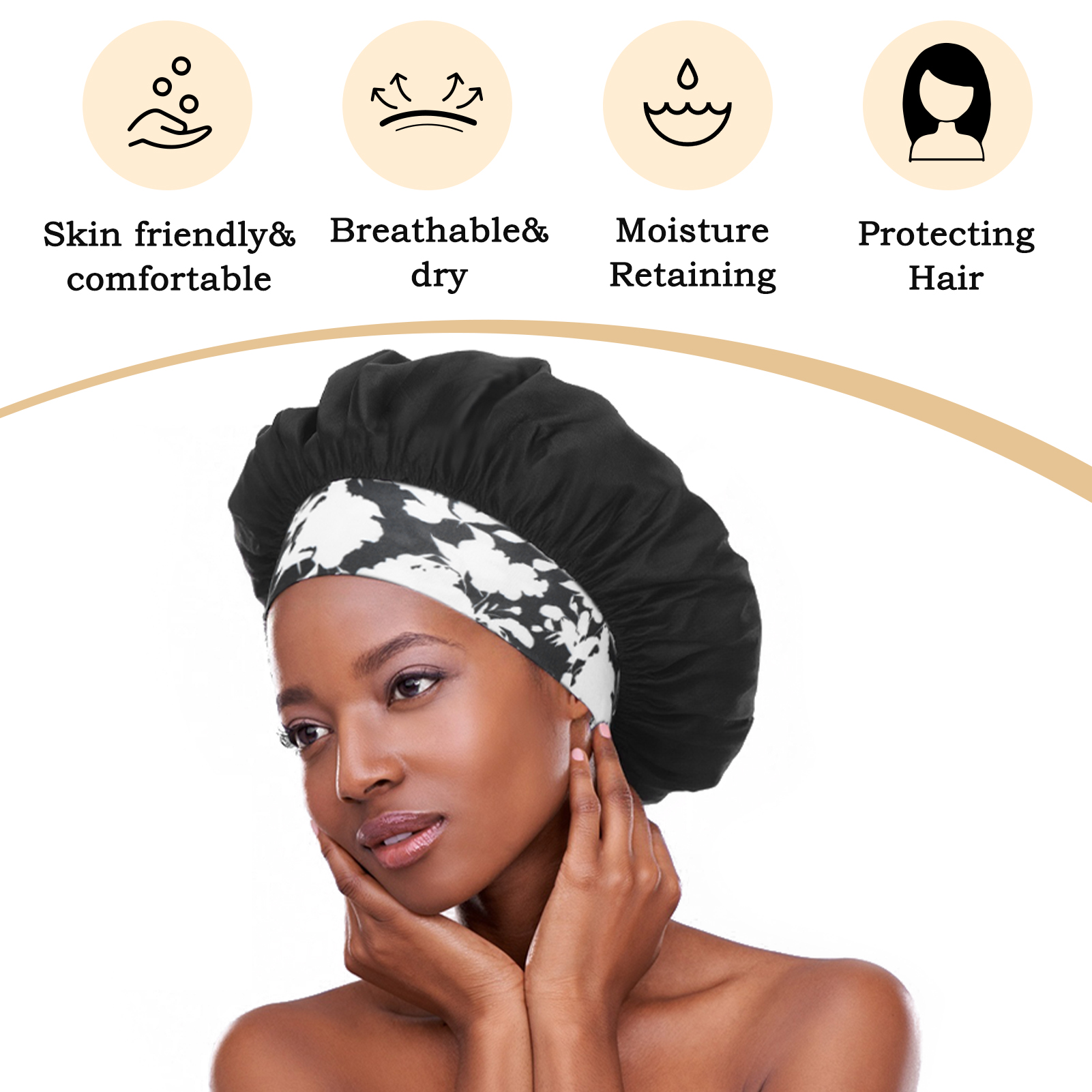 Abaima 3 Pcs Satin Hair Bonnet For Sleeping, Sleeping Bonnet With Printed Wide Headbands Red Black Blue Satin Caps For Women Large Bonnet Hairwrap Slumber Caps