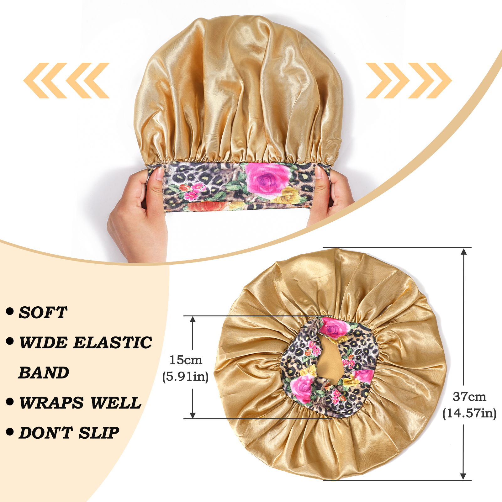 Abaima 3 Pcs Satin Hair Bonnet For Sleeping, Sleeping Bonnet With Printed Wide Headbands Red Black Blue Satin Caps For Women Large Bonnet Hairwrap Slumber Caps