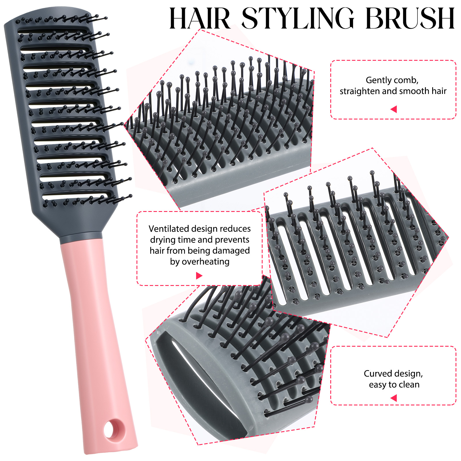 Abaima 5 Pcs Paddle Hair Brush Set for Women with Detangling, Anti-Static Massage, and Oval Combs, Perfect for Wet or Dry Hair Styling