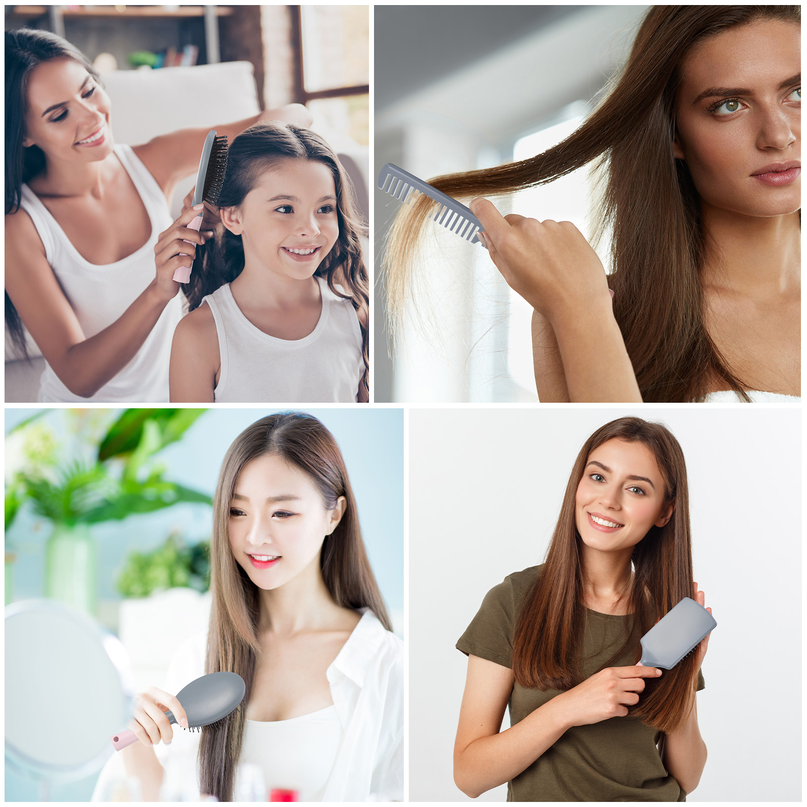 Abaima 5 Pcs Paddle Hair Brush Set for Women with Detangling, Anti-Static Massage, and Oval Combs, Perfect for Wet or Dry Hair Styling