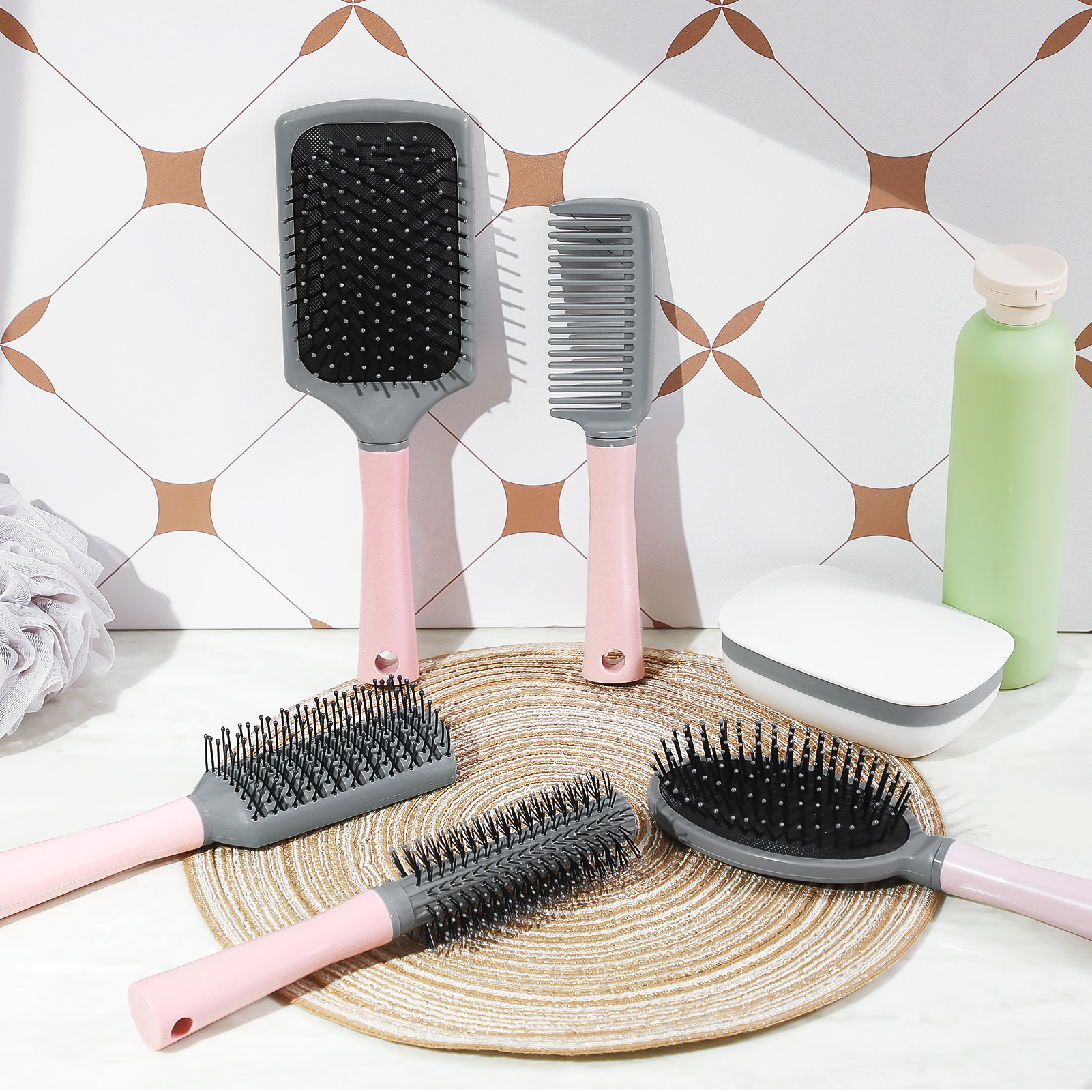 Abaima 5 Pcs Paddle Hair Brush Set for Women with Detangling, Anti-Static Massage, and Oval Combs, Perfect for Wet or Dry Hair Styling