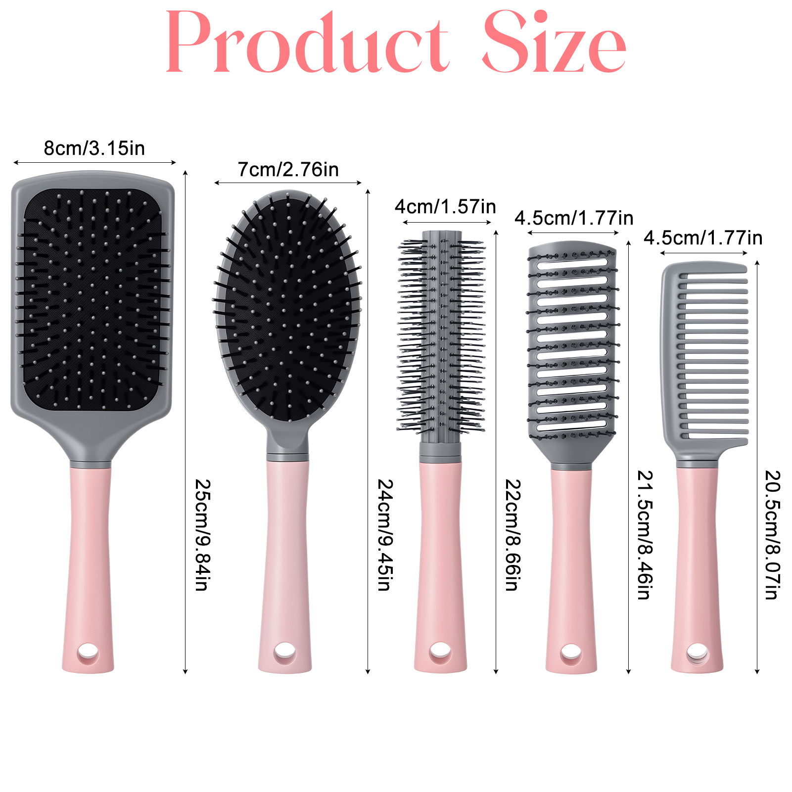 Abaima 5 Pcs Paddle Hair Brush Set for Women with Detangling, Anti-Static Massage, and Oval Combs, Perfect for Wet or Dry Hair Styling