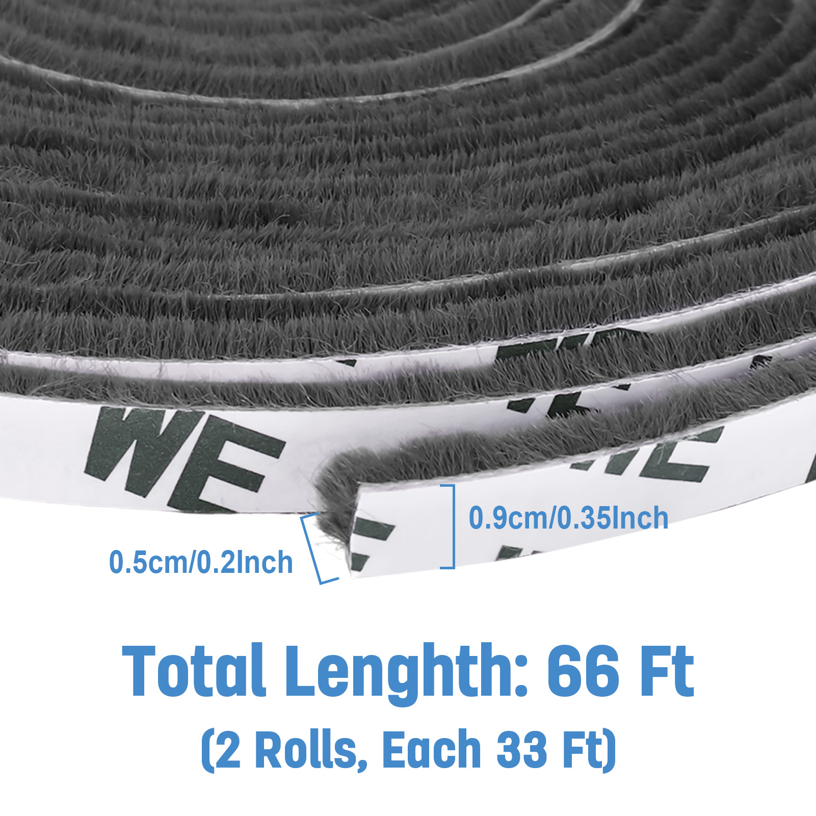 Armscye 2 Rolls Brush Felt Weather Stripping for Doors and Windows-32.8 Feet Adhesive Seal Tape with Pile Brush,Door Bottom Insulation,Patio/Automotive Draft Stopper(Gray)