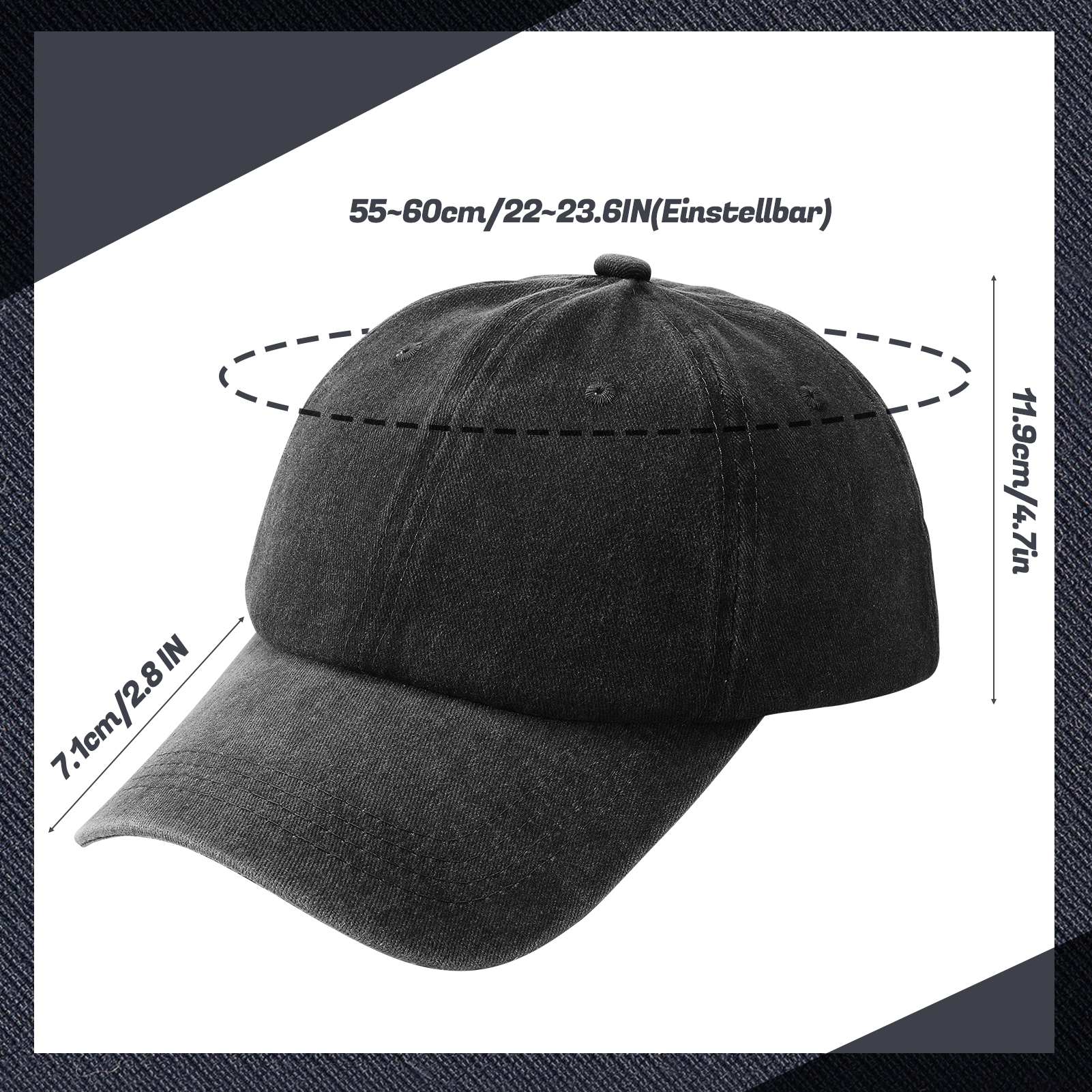 Bocaoying 3 Pcs Washed Cotton Baseball Caps for Men Women, Breathable Retro Adjustable Dad Hats with Structured Crown, Curved Brim Ball Caps for Running, Outdoor, Daily Casual Wear, Black/Grey/Khaki