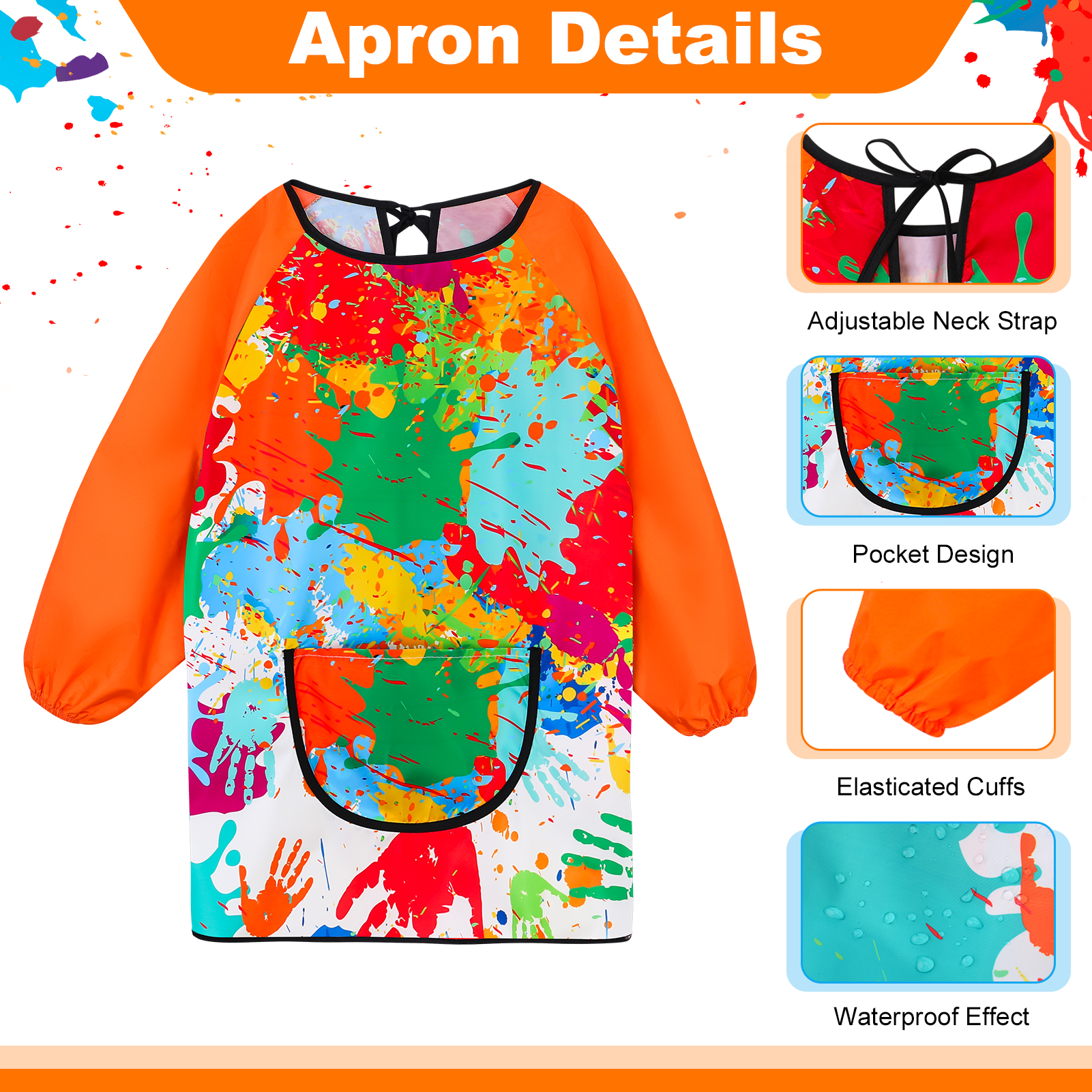 LUIISIS 2 Pack Kids Art Apron, Waterproof Painting Apron for Child 3-6 Years, Toddler Art Smock with Long Sleeve for Boys and Girls Painting Cooking Baking