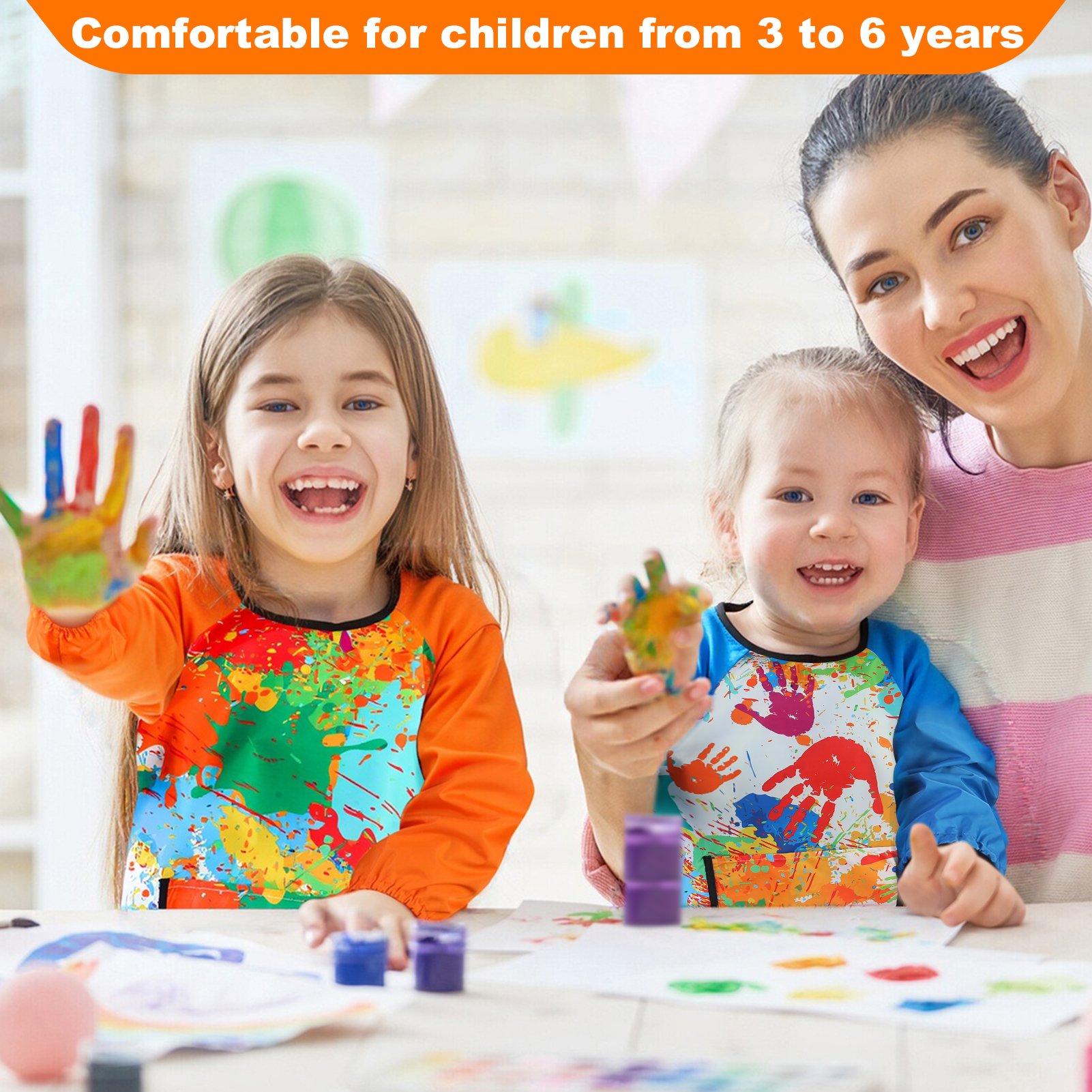 LUIISIS 2 Pack Kids Art Apron, Waterproof Painting Apron for Child 3-6 Years, Toddler Art Smock with Long Sleeve for Boys and Girls Painting Cooking Baking