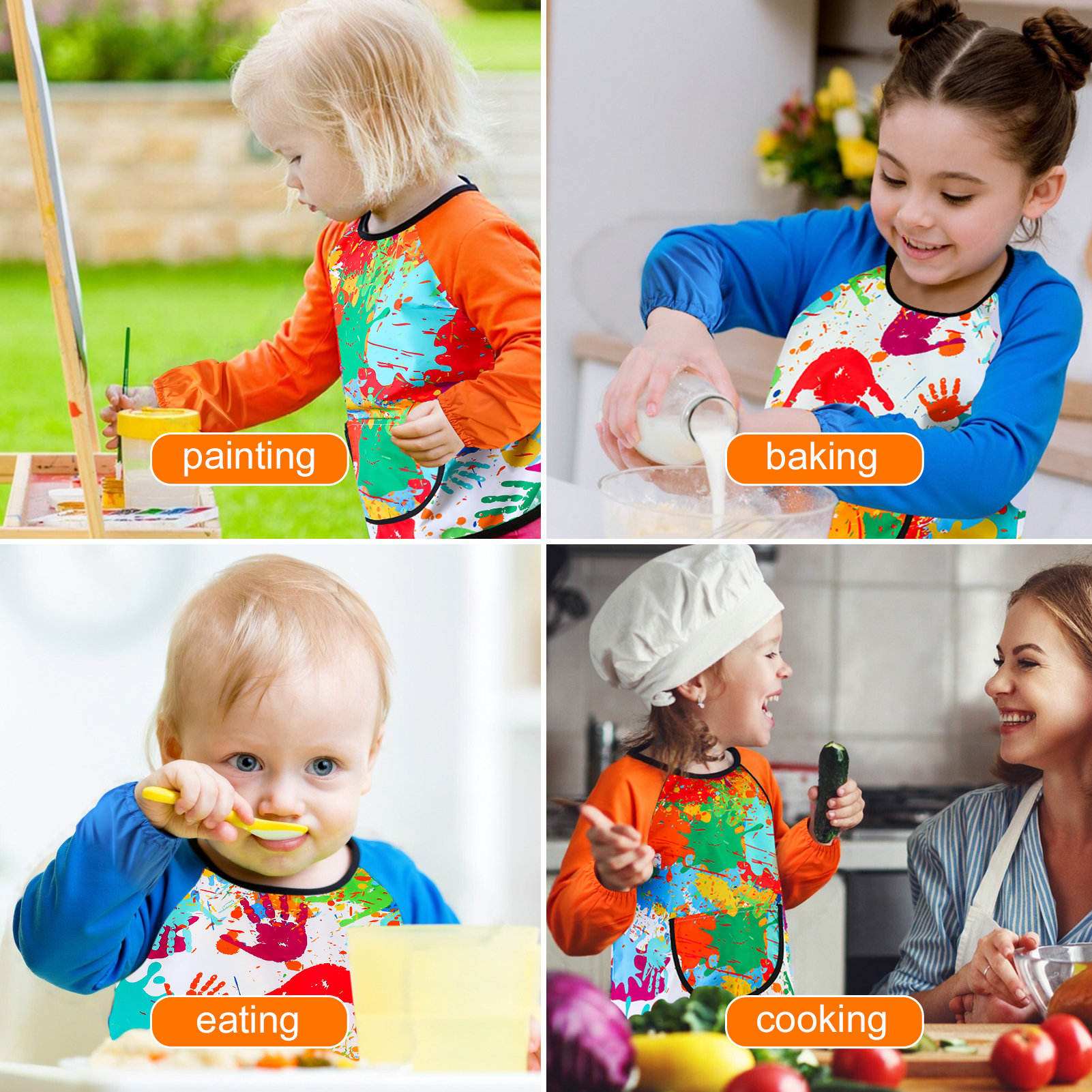 LUIISIS 2 Pack Kids Art Apron, Waterproof Painting Apron for Child 3-6 Years, Toddler Art Smock with Long Sleeve for Boys and Girls Painting Cooking Baking