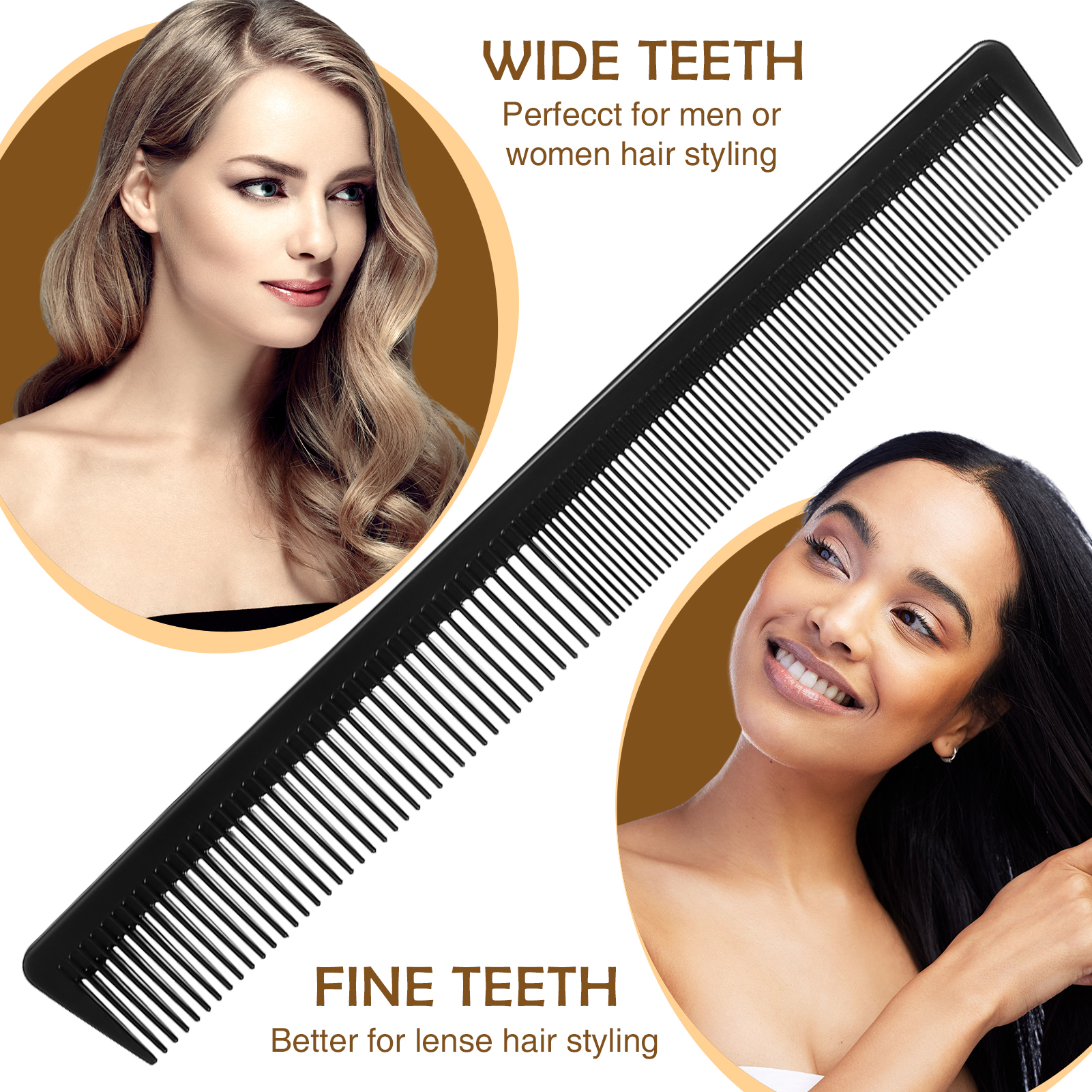 Abaima 15 Pcs Hair Comb Set - Wide Tooth, Rat Tail & Teasing Combs for Curly Hair - Professional Styling, Braiding & Barber Tools for Women & Men