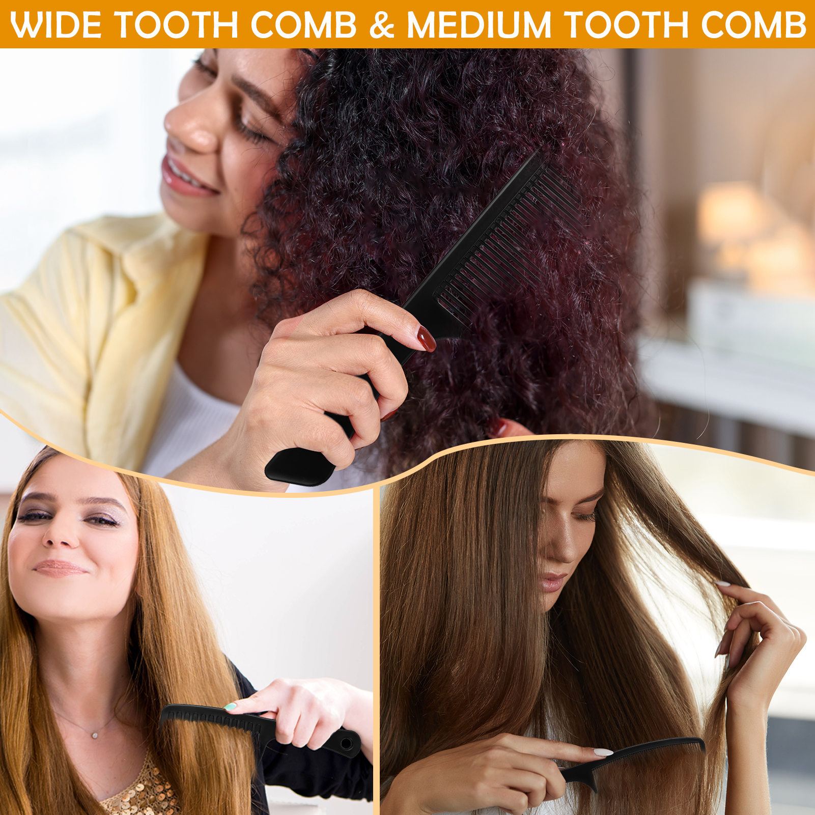 Abaima 15 Pcs Hair Comb Set - Wide Tooth, Rat Tail & Teasing Combs for Curly Hair - Professional Styling, Braiding & Barber Tools for Women & Men