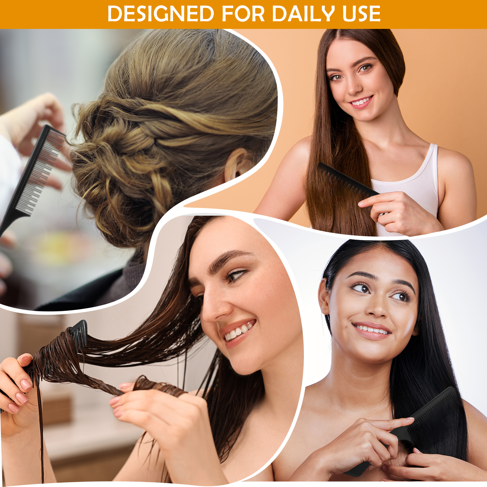 Abaima 15 Pcs Hair Comb Set - Wide Tooth, Rat Tail & Teasing Combs for Curly Hair - Professional Styling, Braiding & Barber Tools for Women & Men