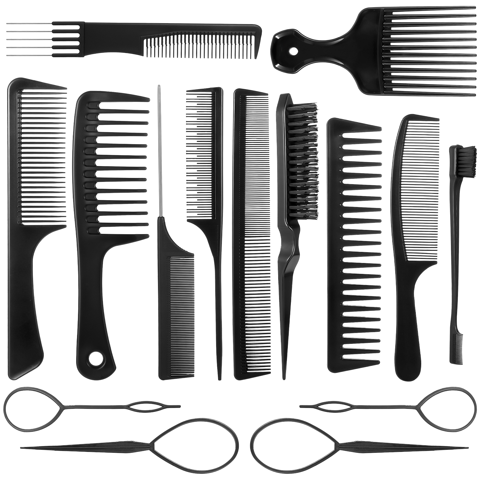 Abaima 15 Pcs Hair Comb Set - Wide Tooth, Rat Tail & Teasing Combs for Curly Hair - Professional Styling, Braiding & Barber Tools for Women & Men