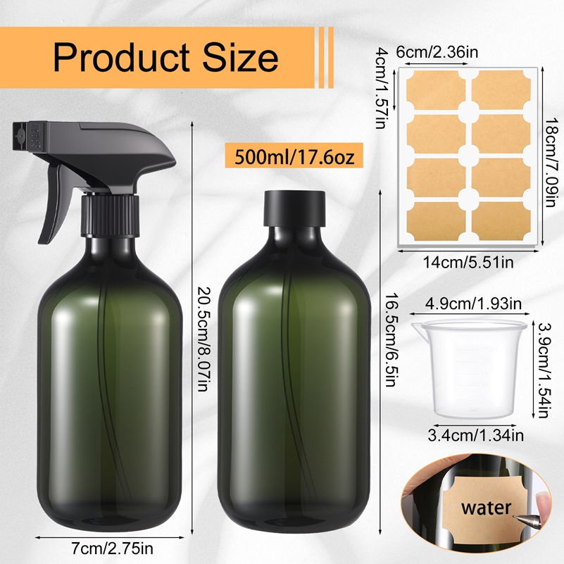 Armscye 3 Pack 17oz(500ml) Spray Bottles with Adjustable Nozzle, Refillable Plastic Cleaning Sprayers for Hair, Cooking, Cleaning and Gardening, Includes Extra Additional Supplies
