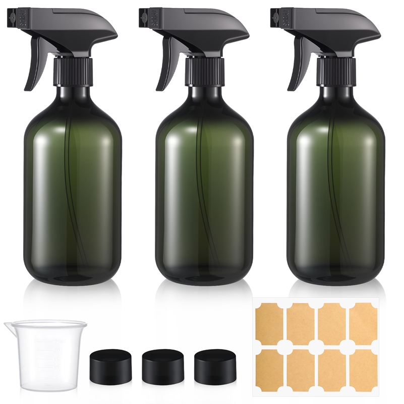 Armscye 3 Pack 17oz(500ml) Spray Bottles with Adjustable Nozzle, Refillable Plastic Cleaning Sprayers for Hair, Cooking, Cleaning and Gardening, Includes Extra Additional Supplies