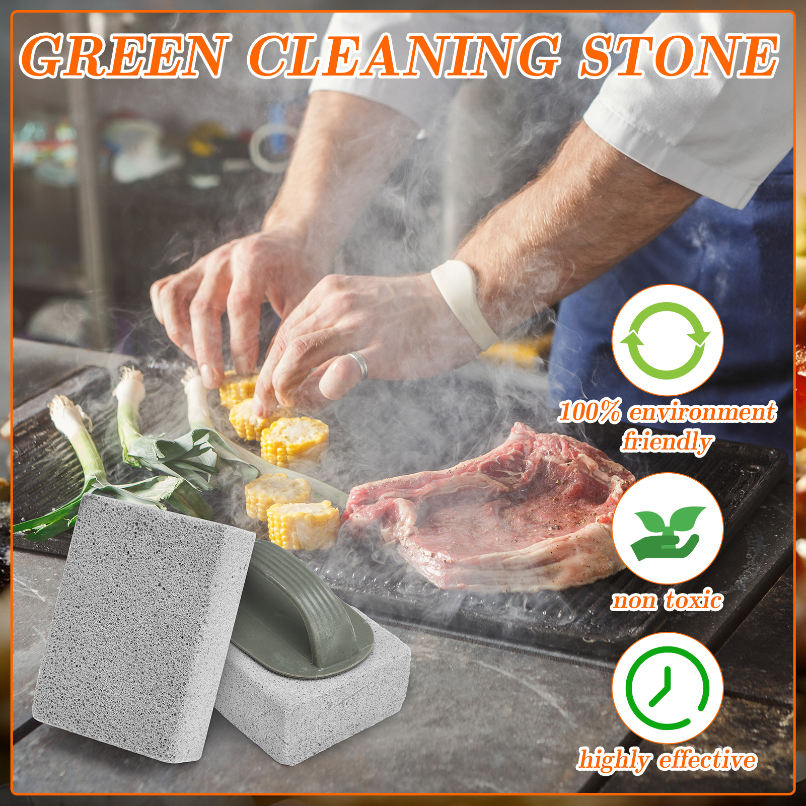 Armscye 6 Pack Heavy Duty Pumice Stone, Grill Cleaning Brick Block with Handle, Griddle Cleaning Brick, Grill Cleaner Accessories for Sink BBQ Bathroom Oven Cleaning Supplies
