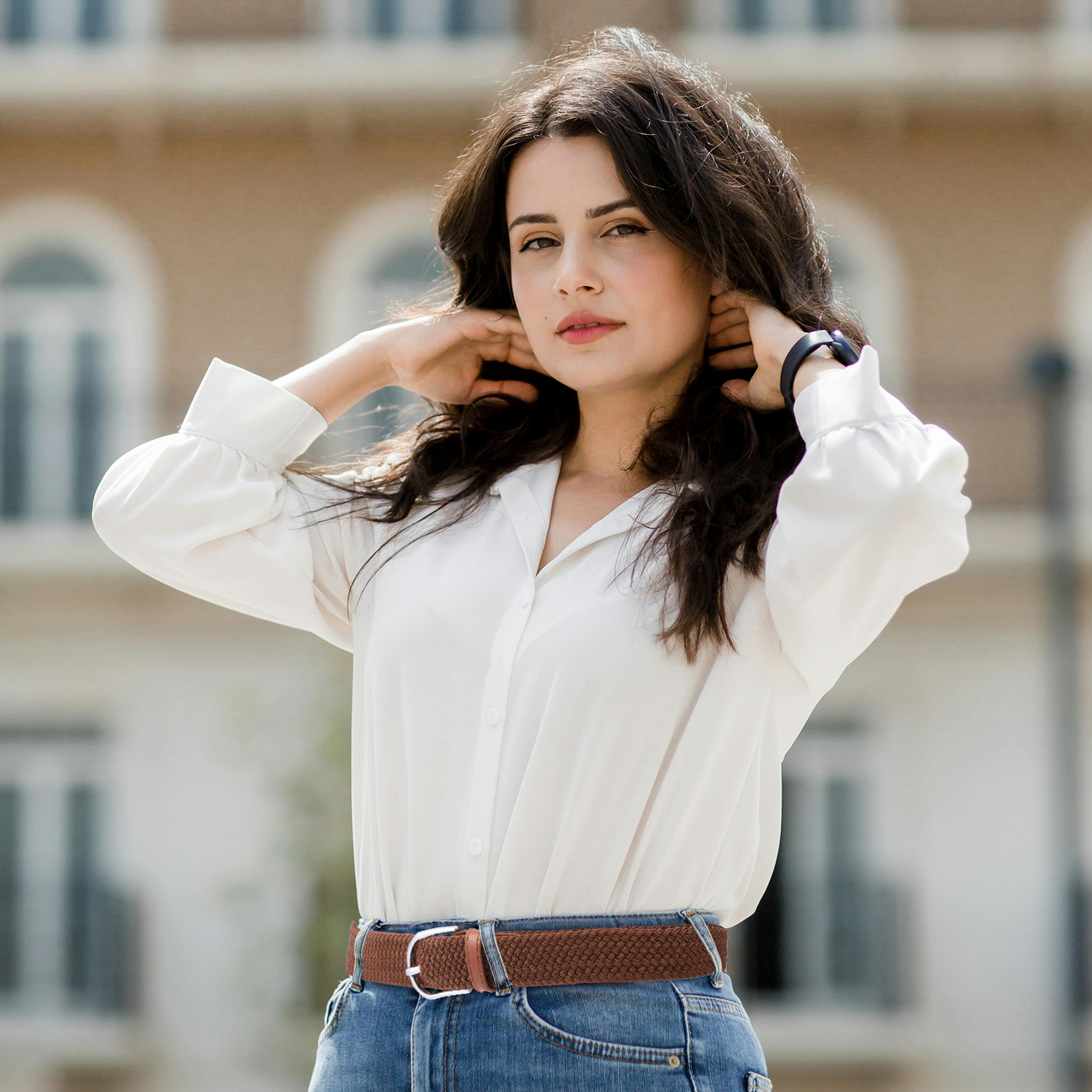 Bocaoying 3 Pack Men Braided Belts, Fits Up to 28'' - 33" Waist, Elastic Stretch Belts for Men, 42'' Nylon Woven Belts for Men, No Hole Golf Belt for Men (Black, Brown, Coffee)