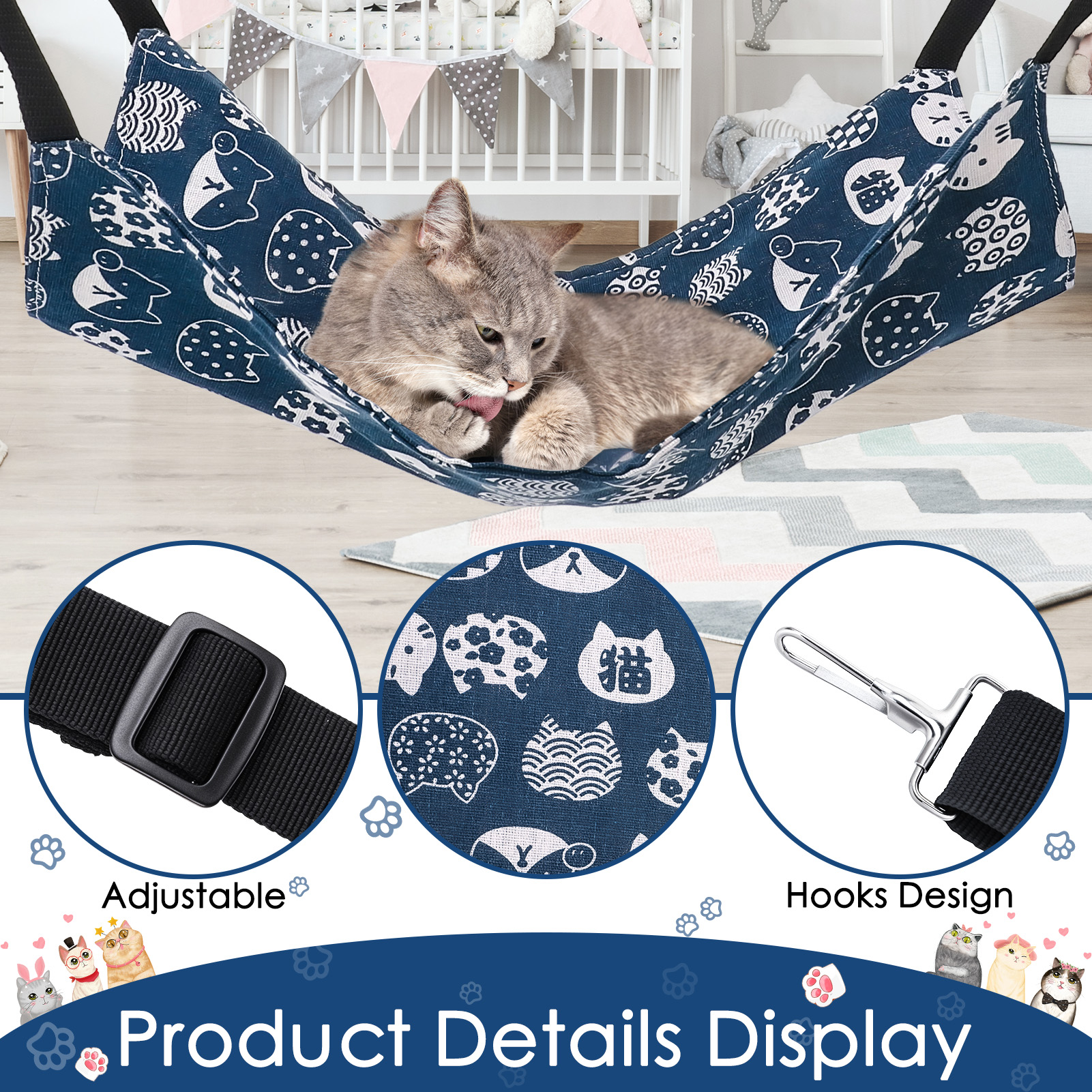 shuaien 2 Pieces Cat Hammock for Cage Hanging Reversible, Cat Perch with Adjustable Straps, Soft Breathable Cat Window Bed, Double Sides Pet Hammock Suitable for Kitty Puppy Ferret (M, Cat) ﻿