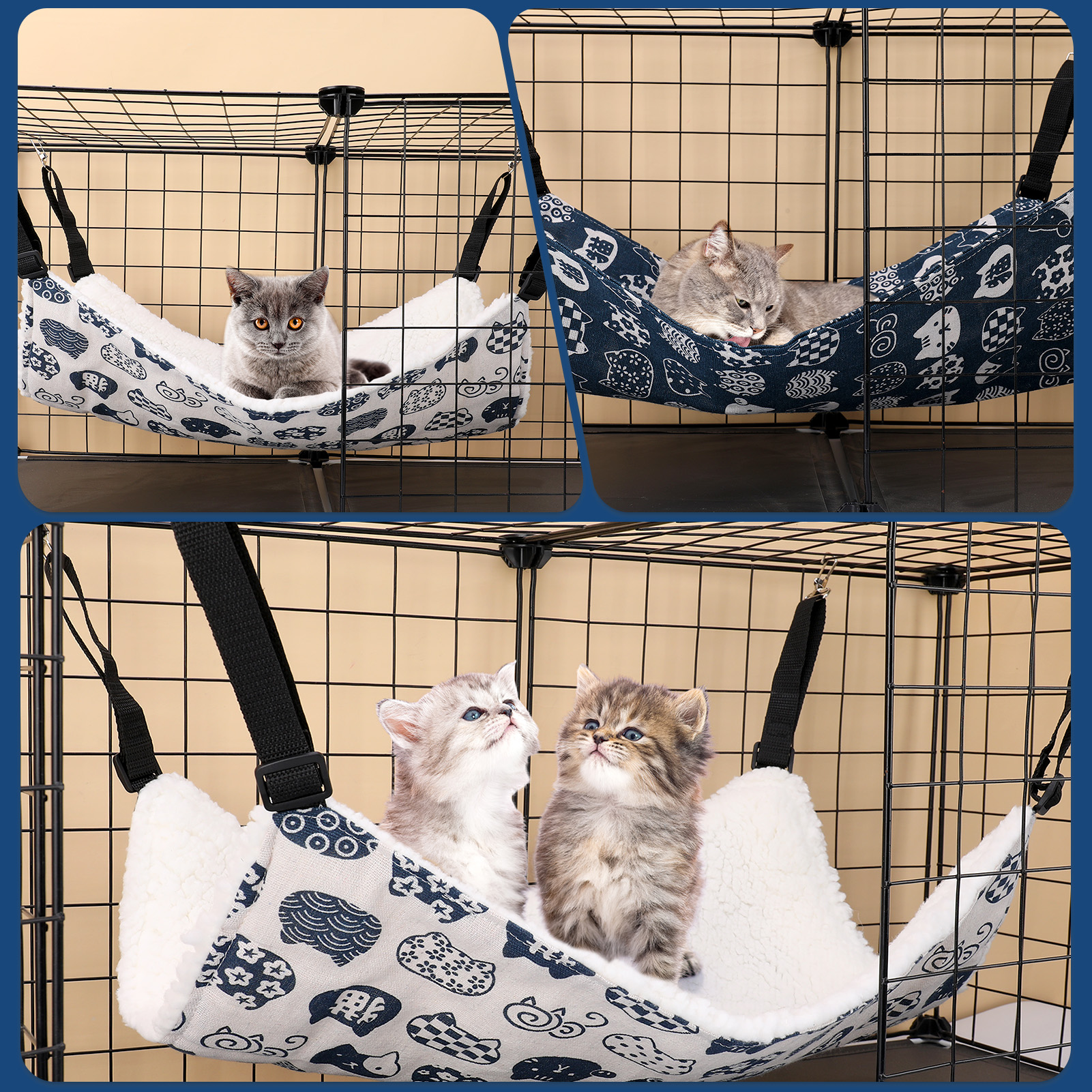 shuaien 2 Pieces Cat Hammock for Cage Hanging Reversible, Cat Perch with Adjustable Straps, Soft Breathable Cat Window Bed, Double Sides Pet Hammock Suitable for Kitty Puppy Ferret (M, Cat) ﻿