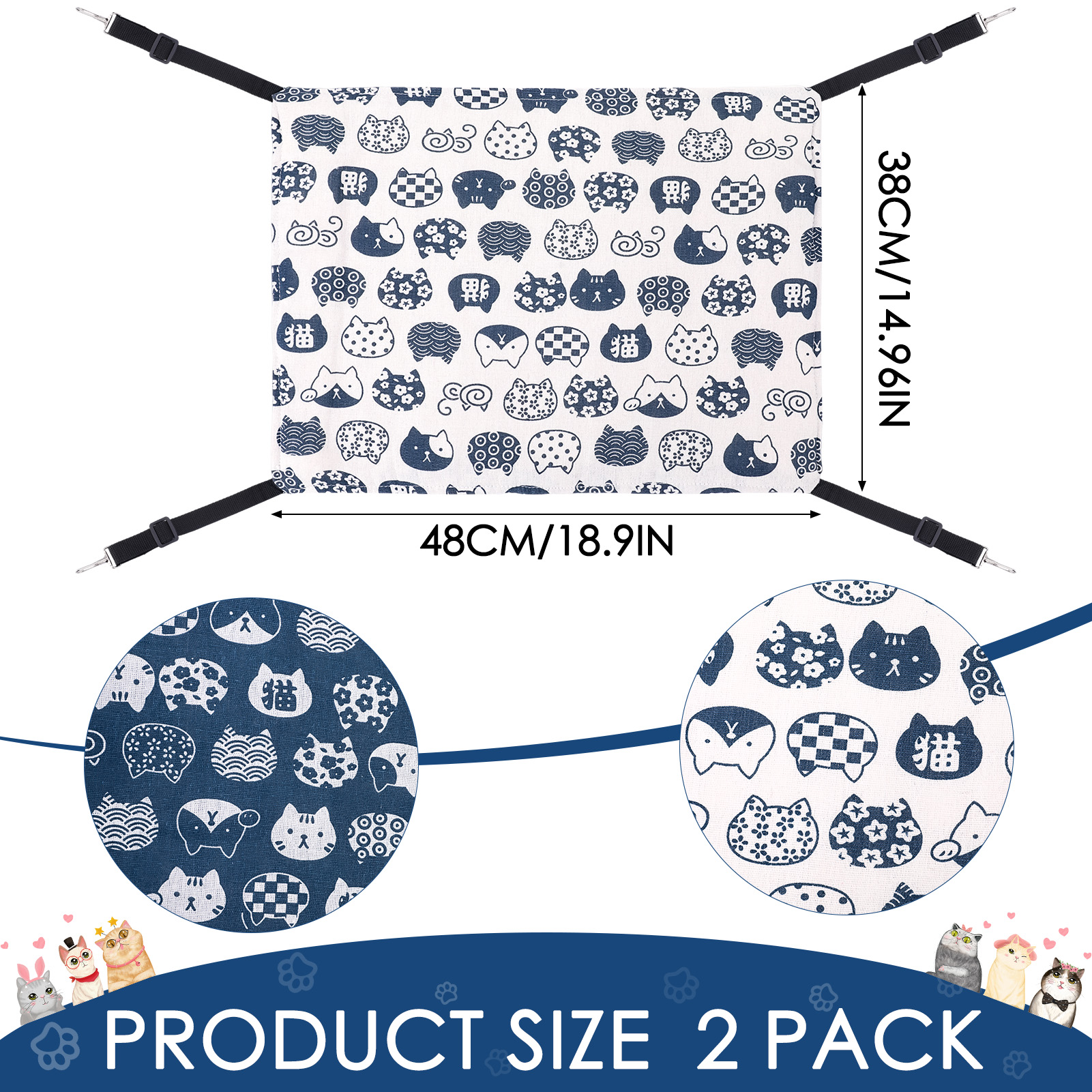 shuaien 2 Pieces Cat Hammock for Cage Hanging Reversible, Cat Perch with Adjustable Straps, Soft Breathable Cat Window Bed, Double Sides Pet Hammock Suitable for Kitty Puppy Ferret (M, Cat) ﻿