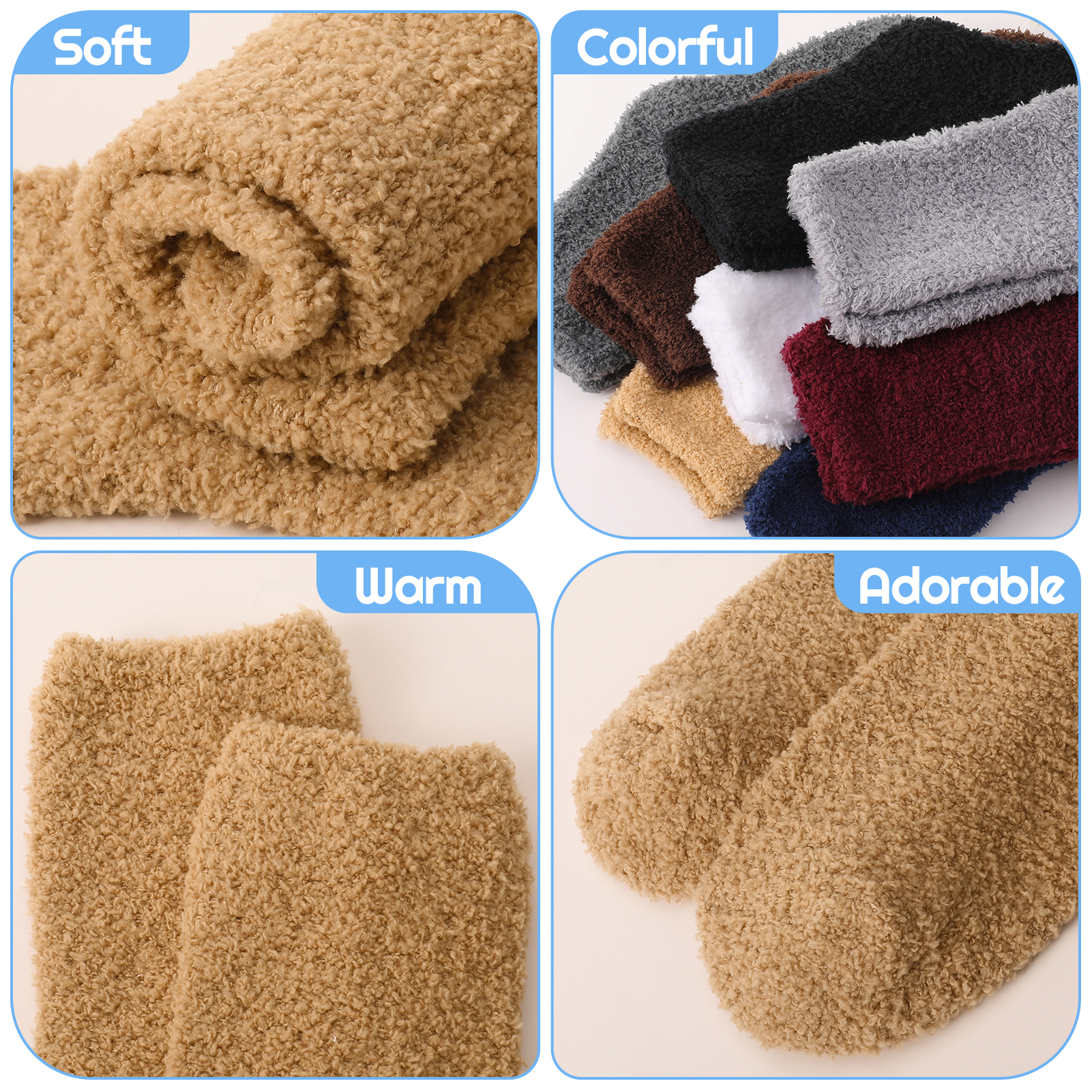 Bocaoying 8 Pairs Fluffy Slipper Socks for Men, Warm Cosy Bed Fuzzy Socks, Winter Thermal Plush Fluffy Socks for Causal Home Sleeping