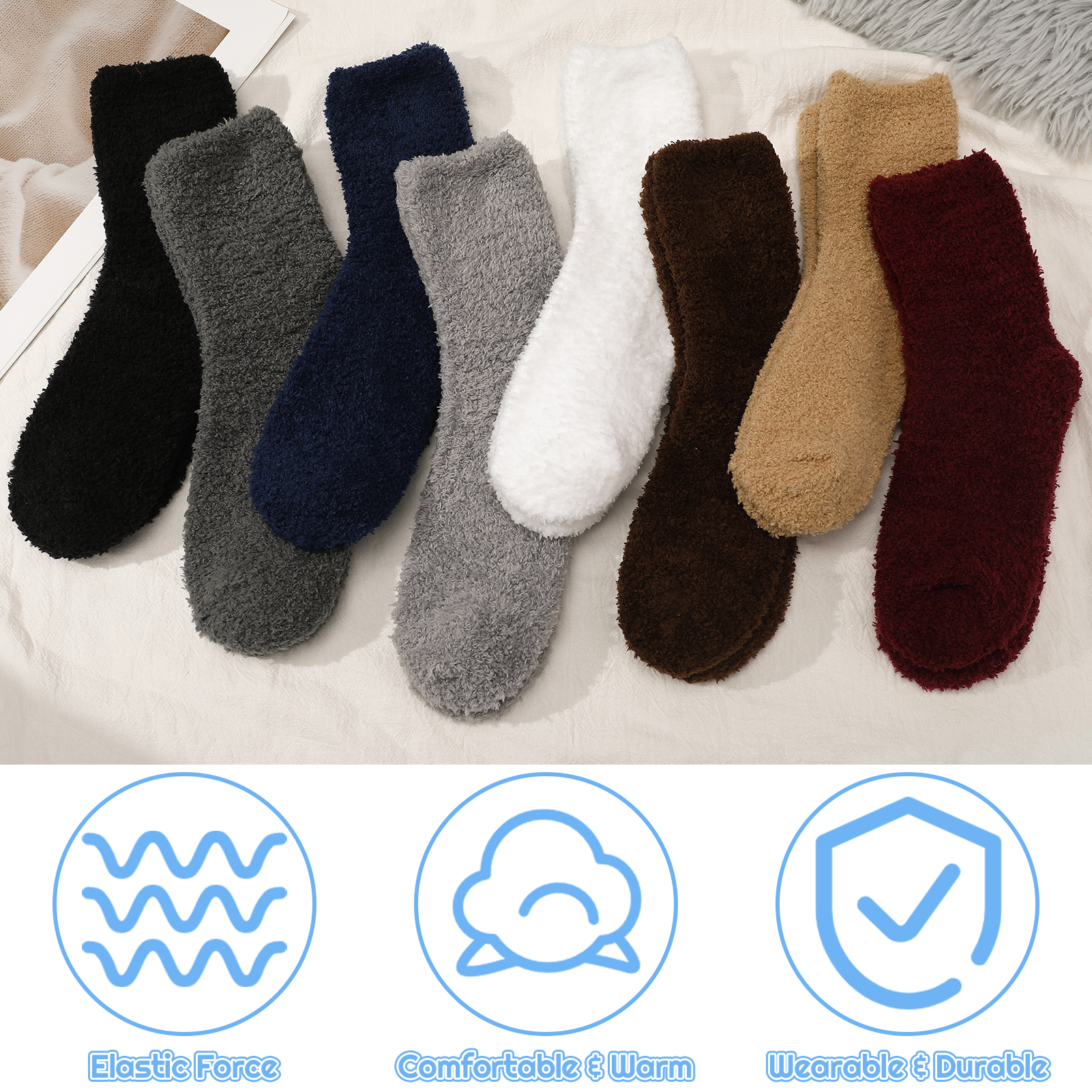 Bocaoying 8 Pairs Fluffy Slipper Socks for Men, Warm Cosy Bed Fuzzy Socks, Winter Thermal Plush Fluffy Socks for Causal Home Sleeping