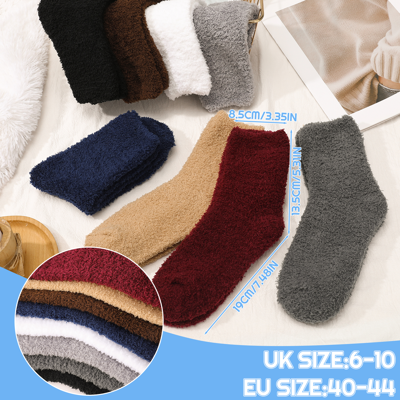 Bocaoying 8 Pairs Fluffy Slipper Socks for Men, Warm Cosy Bed Fuzzy Socks, Winter Thermal Plush Fluffy Socks for Causal Home Sleeping