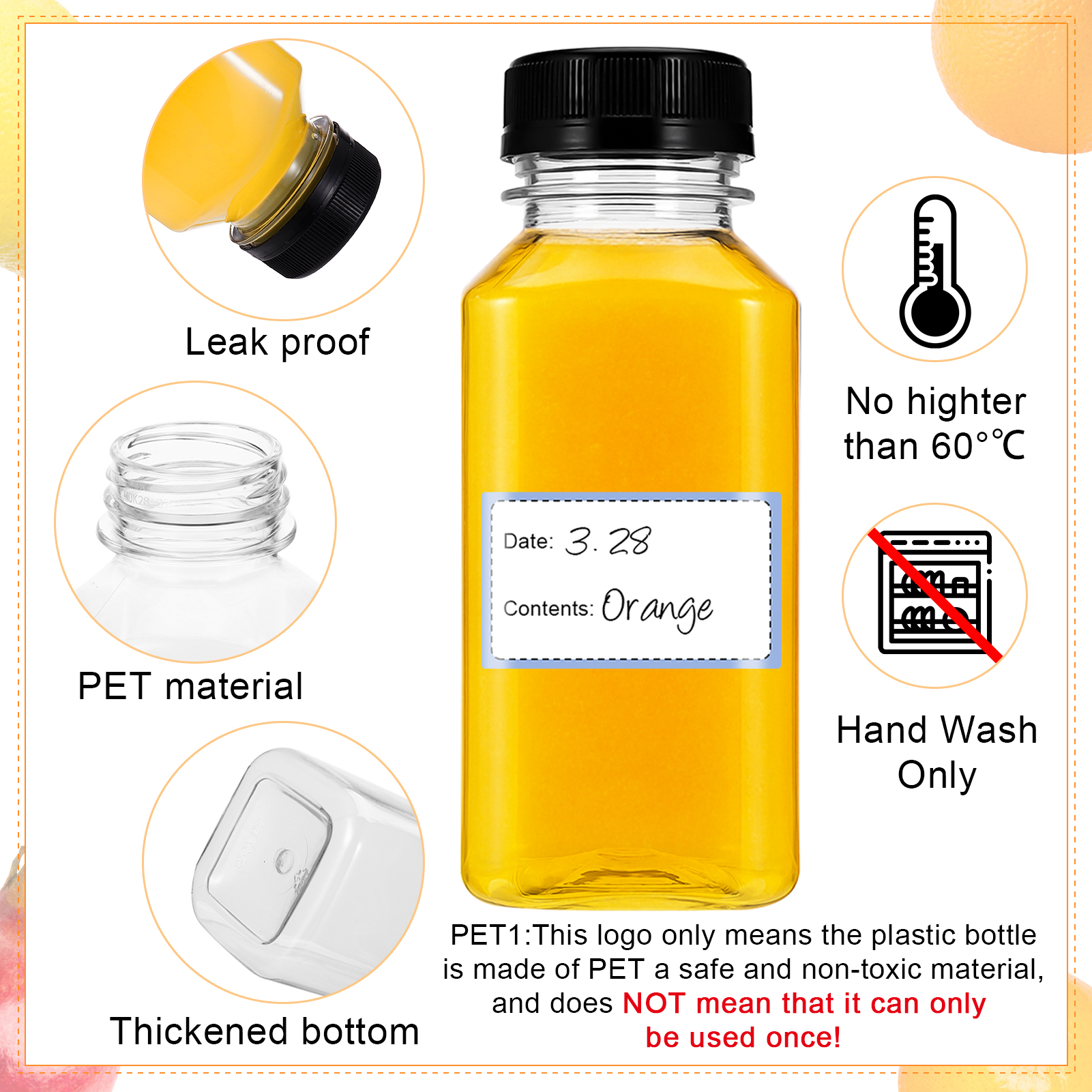 Topekada 32 Pcs 8 oz Empty Plastic Juice Bottles with Lids, Reusable Drink Containers with Brush and Labels, Clear Bulk Juice Containers with Caps for Juicing, Smoothie and Other Beverages