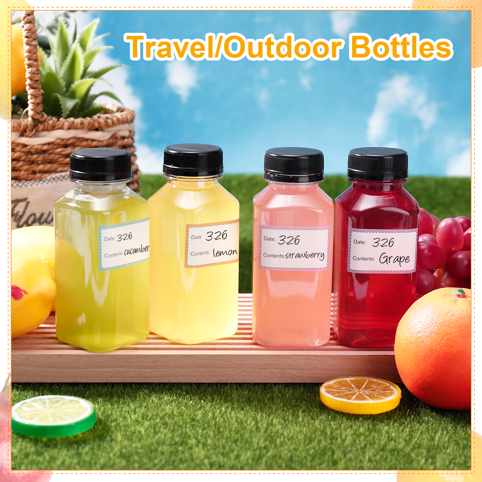 Topekada 32 Pcs 8 oz Empty Plastic Juice Bottles with Lids, Reusable Drink Containers with Brush and Labels, Clear Bulk Juice Containers with Caps for Juicing, Smoothie and Other Beverages