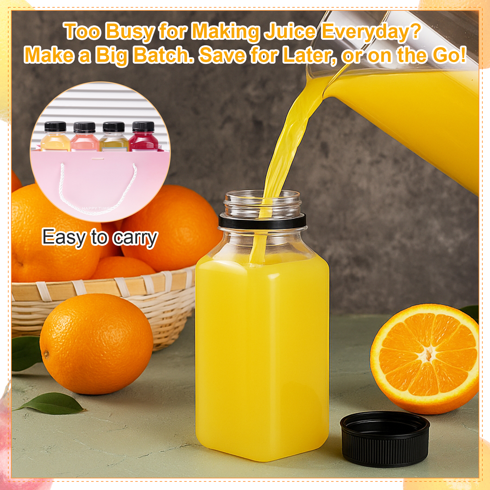 Topekada 32 Pcs 8 oz Empty Plastic Juice Bottles with Lids, Reusable Drink Containers with Brush and Labels, Clear Bulk Juice Containers with Caps for Juicing, Smoothie and Other Beverages