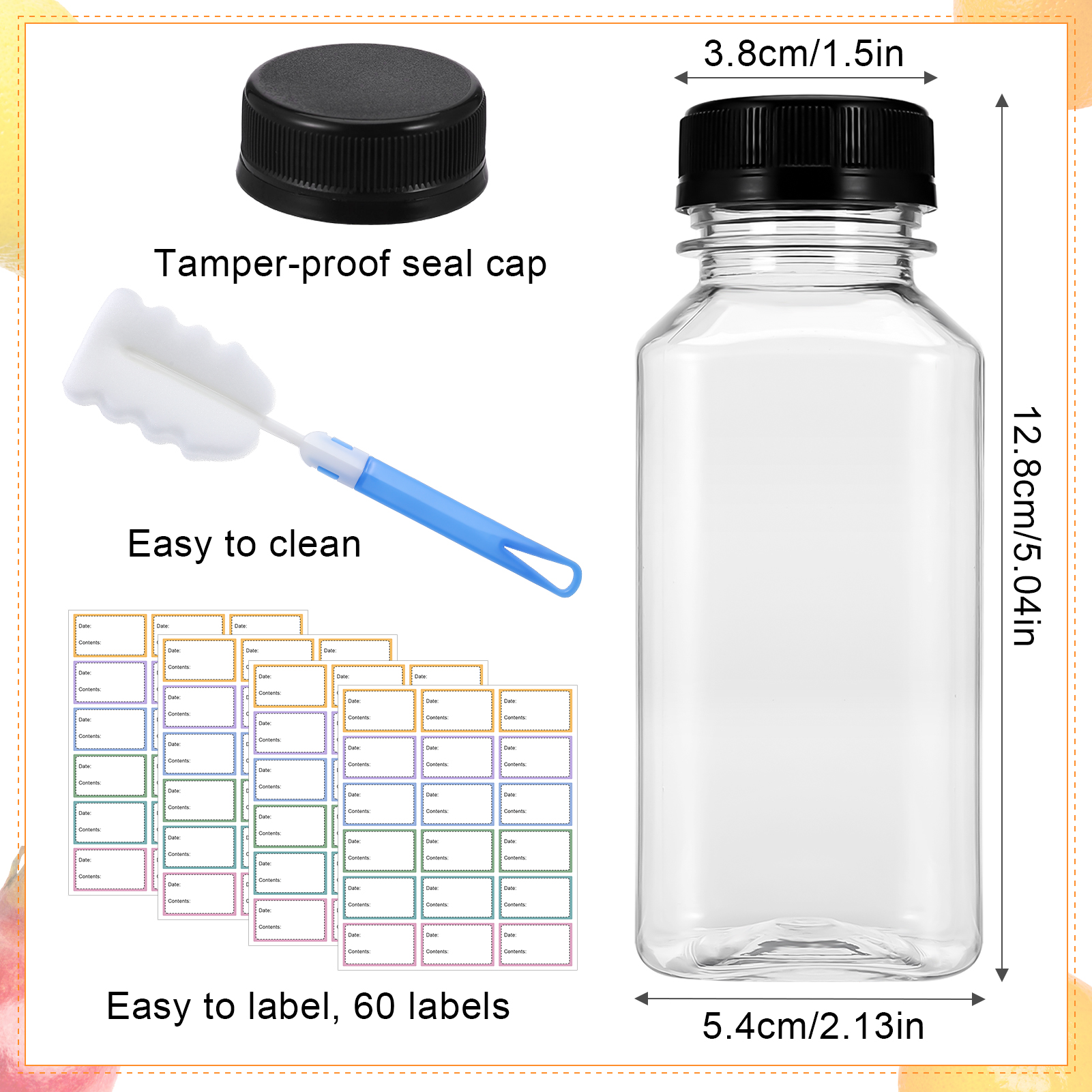 Topekada 32 Pcs 8 oz Empty Plastic Juice Bottles with Lids, Reusable Drink Containers with Brush and Labels, Clear Bulk Juice Containers with Caps for Juicing, Smoothie and Other Beverages