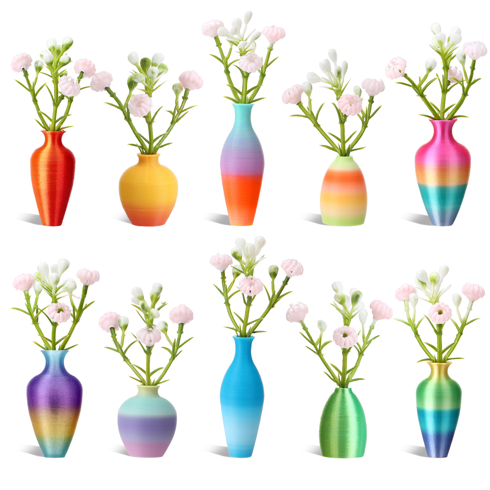 Topekada 10 Pack Mini Vase Magnets for Fridge, Eco-Friendly Biodegradable Plant Vase Magnets with Artificial Flowers for Refrigerator, Office, Locker Decoration