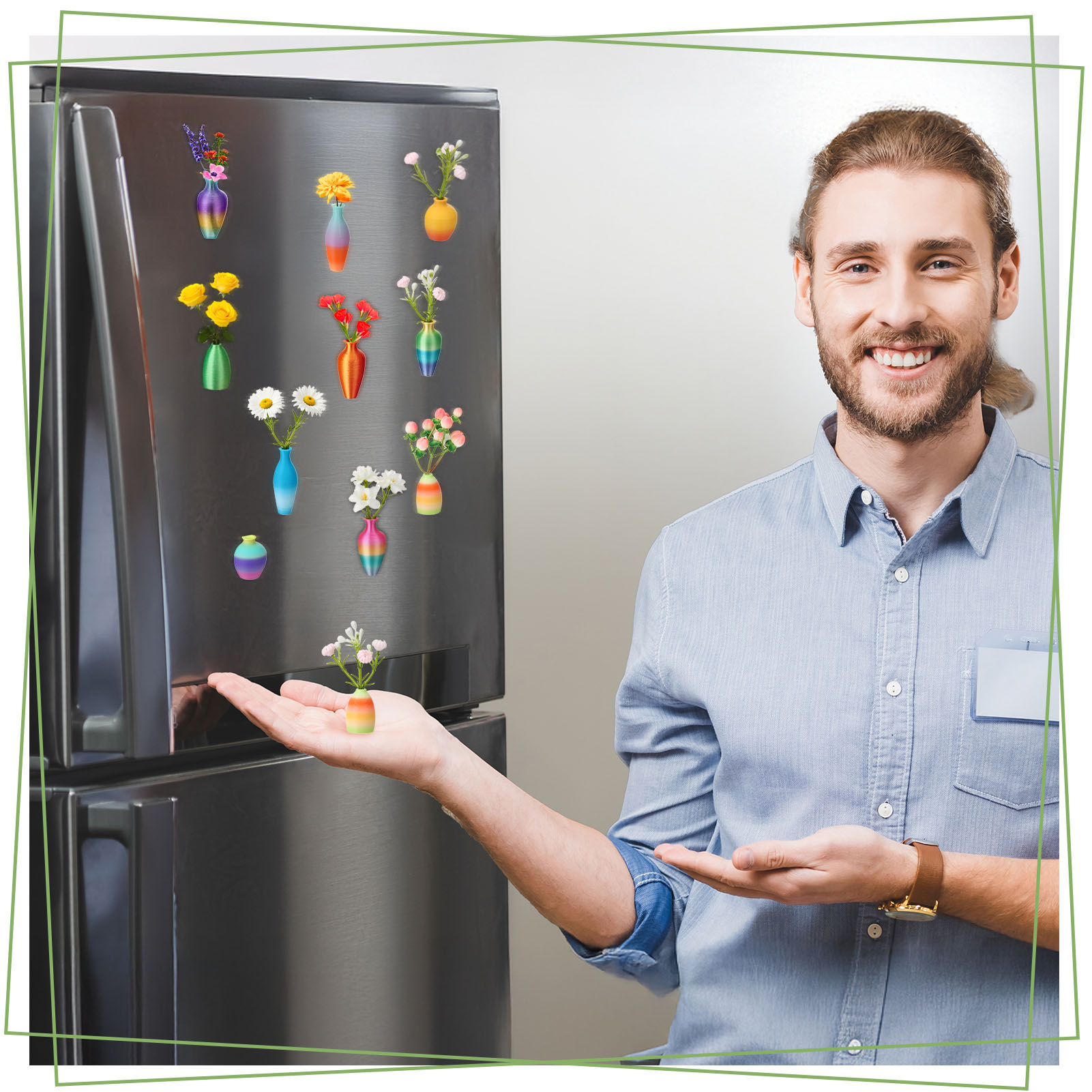 Topekada 10 Pack Mini Vase Magnets for Fridge, Eco-Friendly Biodegradable Plant Vase Magnets with Artificial Flowers for Refrigerator, Office, Locker Decoration