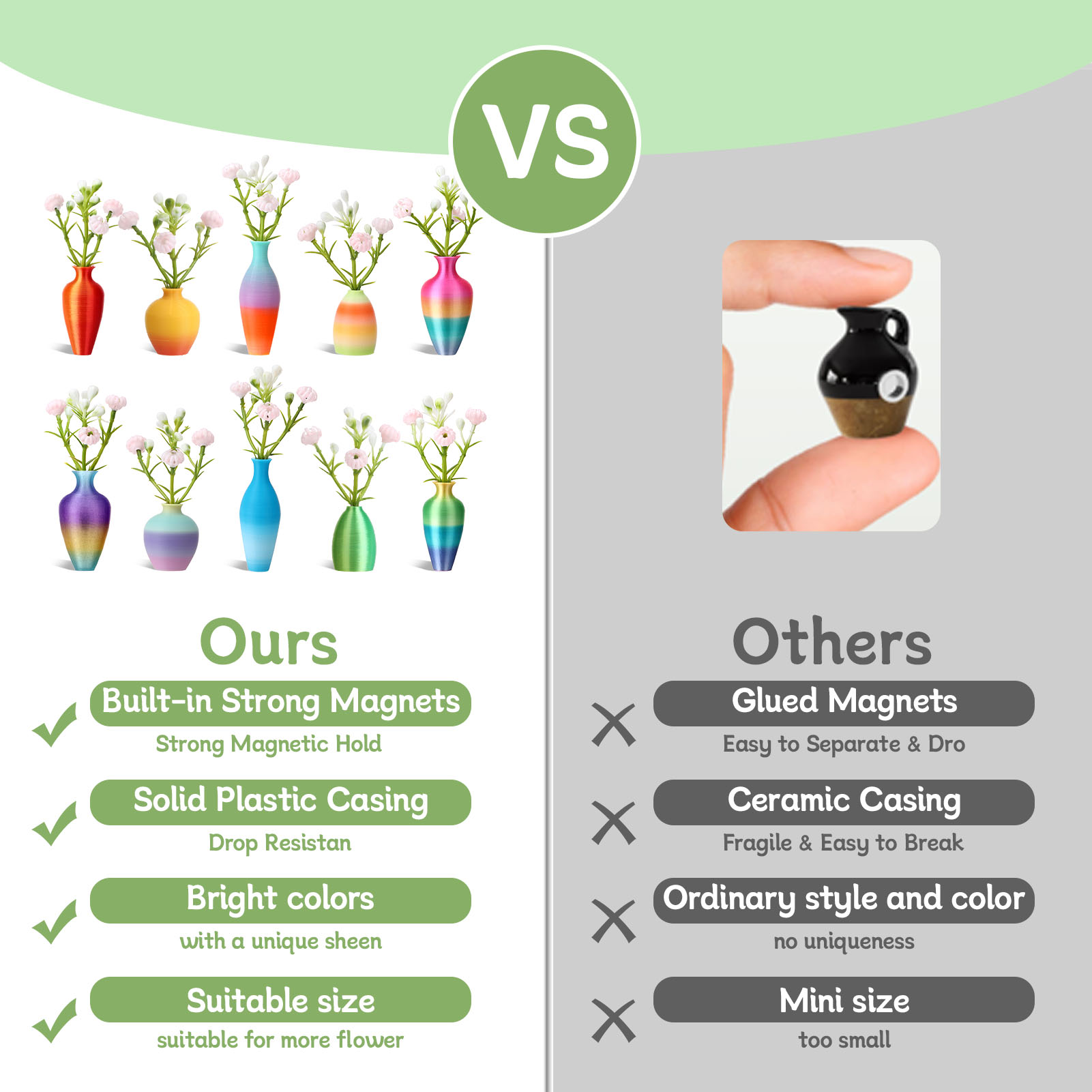 Topekada 10 Pack Mini Vase Magnets for Fridge, Eco-Friendly Biodegradable Plant Vase Magnets with Artificial Flowers for Refrigerator, Office, Locker Decoration