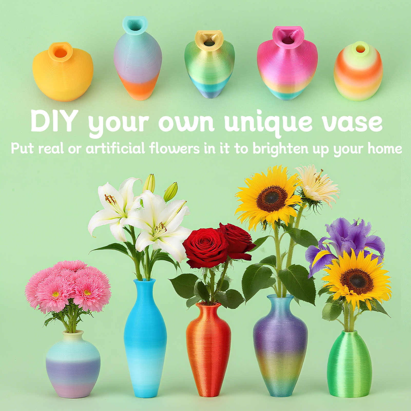 Topekada 10 Pack Mini Vase Magnets for Fridge, Eco-Friendly Biodegradable Plant Vase Magnets with Artificial Flowers for Refrigerator, Office, Locker Decoration