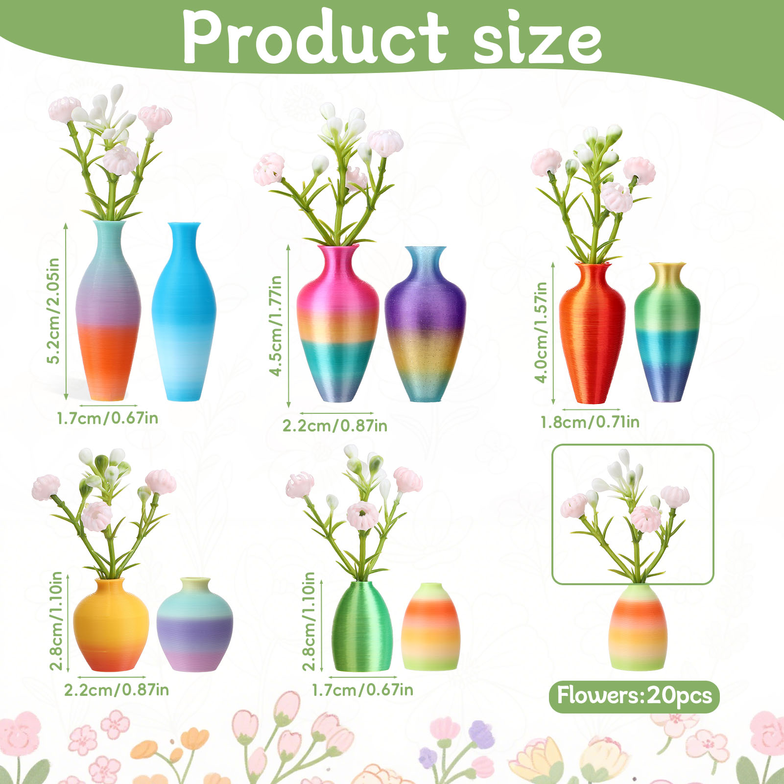 Topekada 10 Pack Mini Vase Magnets for Fridge, Eco-Friendly Biodegradable Plant Vase Magnets with Artificial Flowers for Refrigerator, Office, Locker Decoration