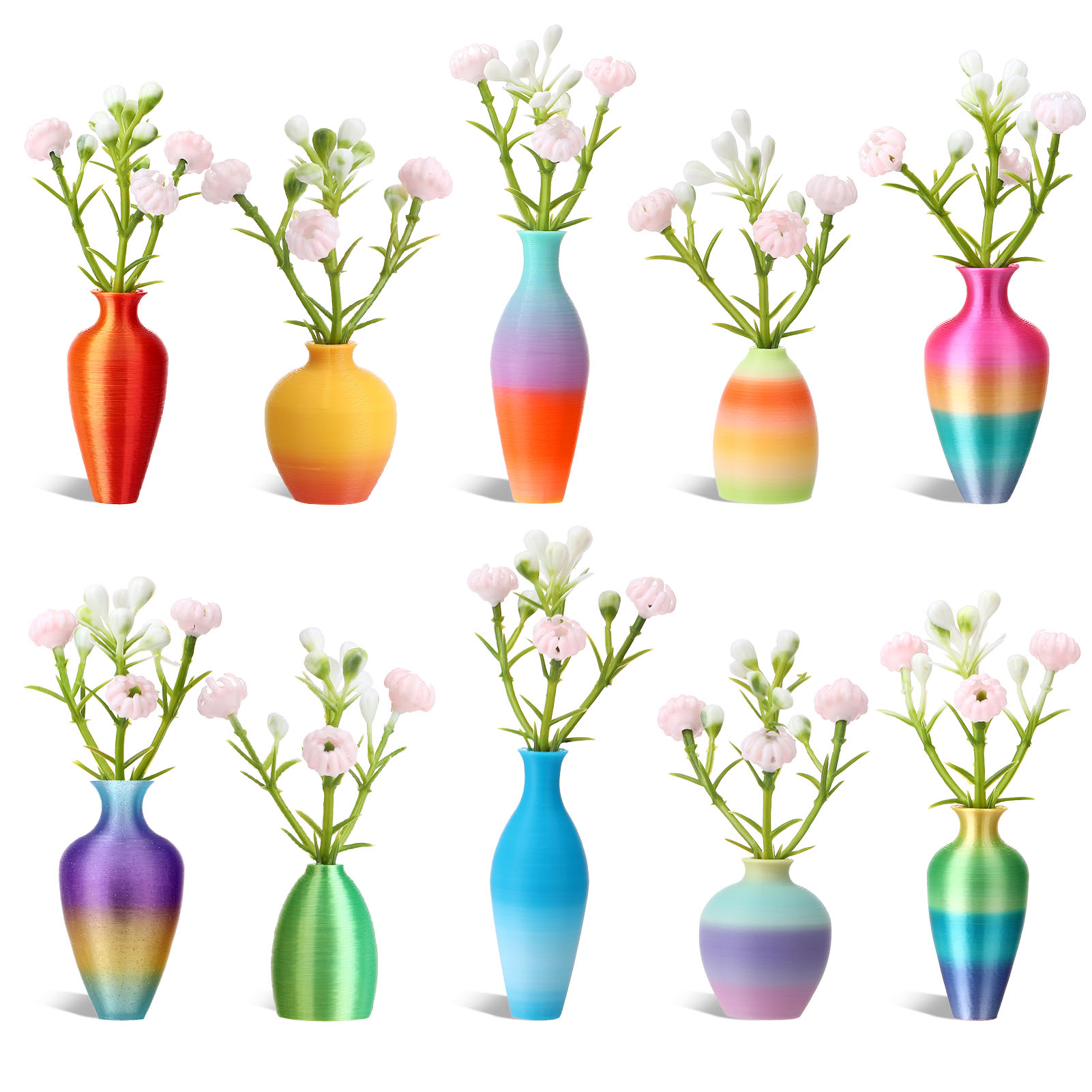 Topekada 10 Pack Mini Vase Magnets for Fridge, Eco-Friendly Biodegradable Plant Vase Magnets with Artificial Flowers for Refrigerator, Office, Locker Decoration