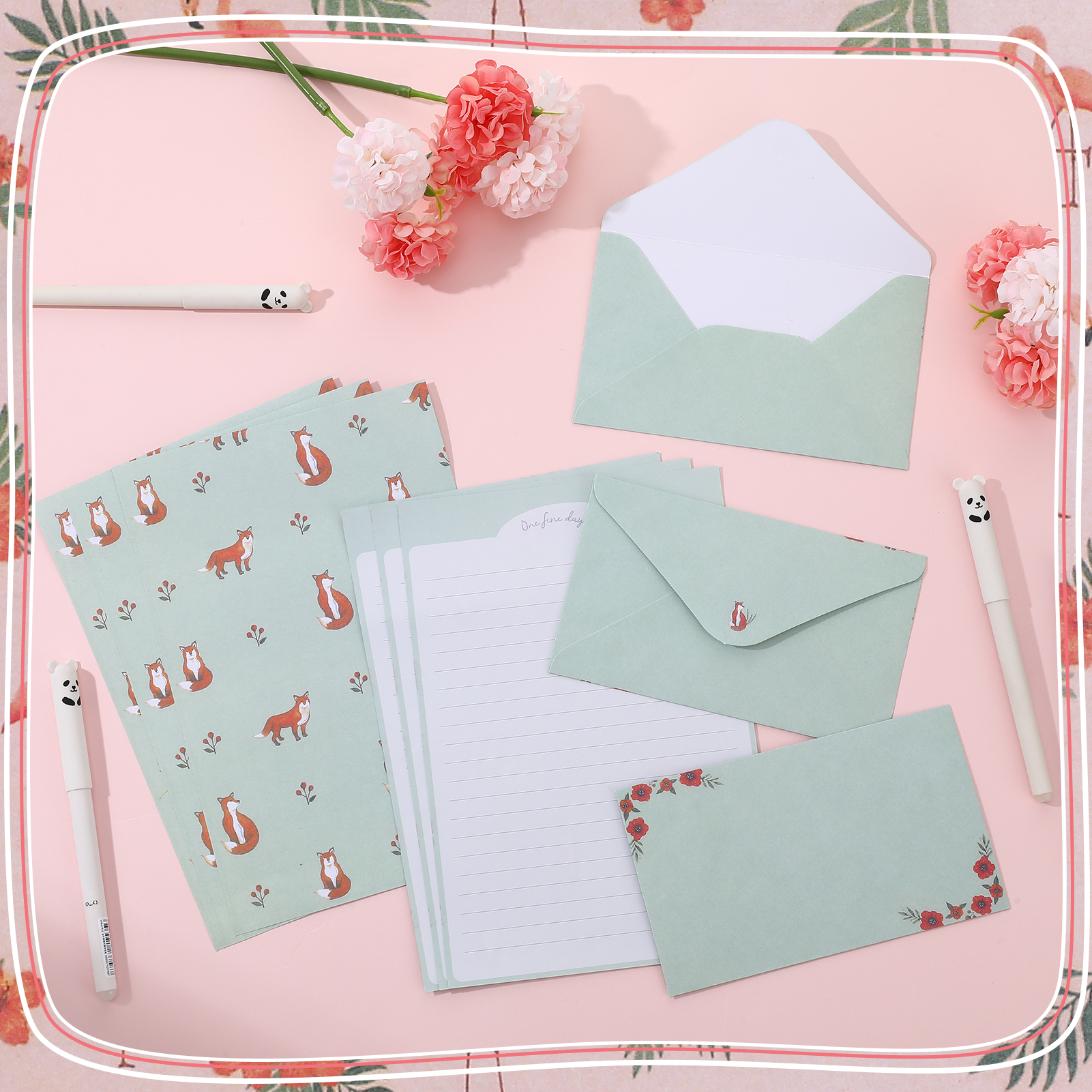 sixwipe 54 Pcs Stationery Set with Envelopes, 36 Writing Paper and 18 Envelopes, Cute Lined Stationery Paper with 60 Round Dot Label Seals for Writing Letters Invitations Poem
