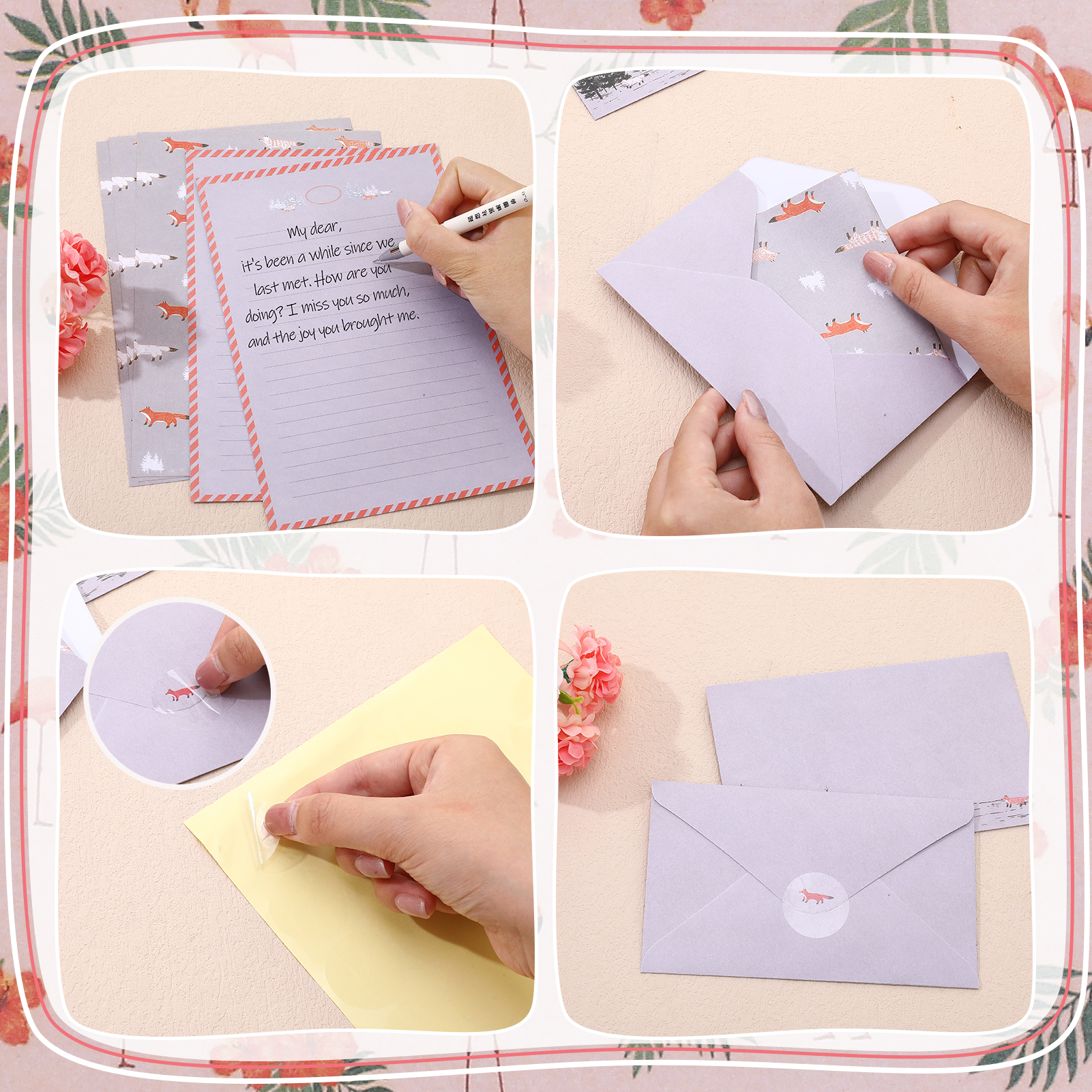 sixwipe 54 Pcs Stationery Set with Envelopes, 36 Writing Paper and 18 Envelopes, Cute Lined Stationery Paper with 60 Round Dot Label Seals for Writing Letters Invitations Poem