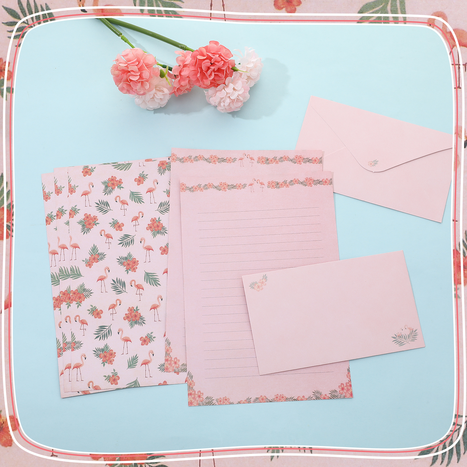 sixwipe 54 Pcs Stationery Set with Envelopes, 36 Writing Paper and 18 Envelopes, Cute Lined Stationery Paper with 60 Round Dot Label Seals for Writing Letters Invitations Poem