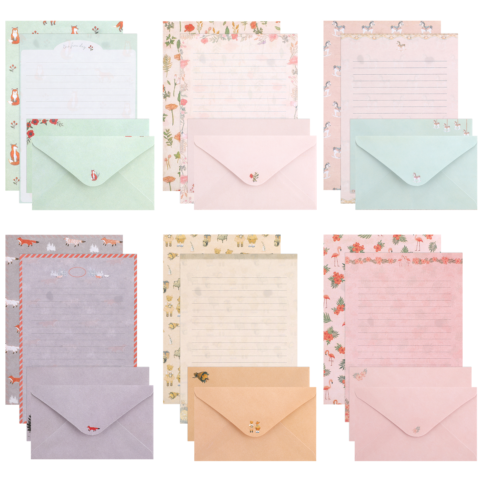 sixwipe 54 Pcs Stationery Set with Envelopes, 36 Writing Paper and 18 Envelopes, Cute Lined Stationery Paper with 60 Round Dot Label Seals for Writing Letters Invitations Poem