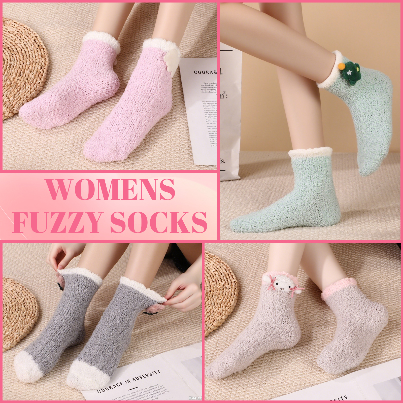 Bocaoying 7 Pairs Women Fuzzy Socks Winter, Cute Funny Slipper Socks Floor Socks, Christmas Socks with Animal Patterns, Warm Coral Fleece Socks, Cozy Fluffy Socks for Sleeping and Outdoor Warmth