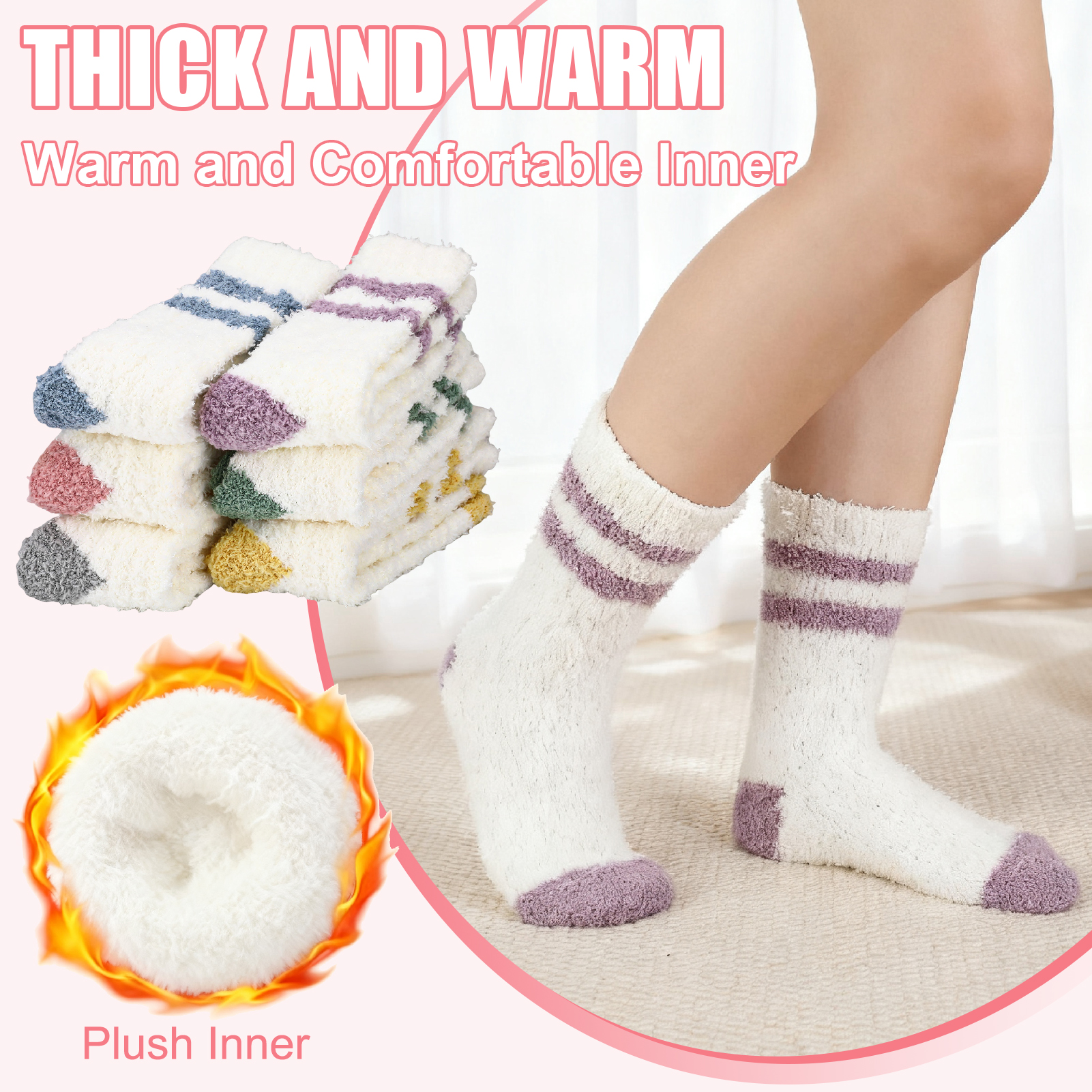 Bocaoying 6Pairs Womens Fluffy Fuzzy Sock, Plush Sleeping Slipper Socks, Fleece Fluffy Cabin Plush Warm Sleep Soft Cozy Winter Adult Socks