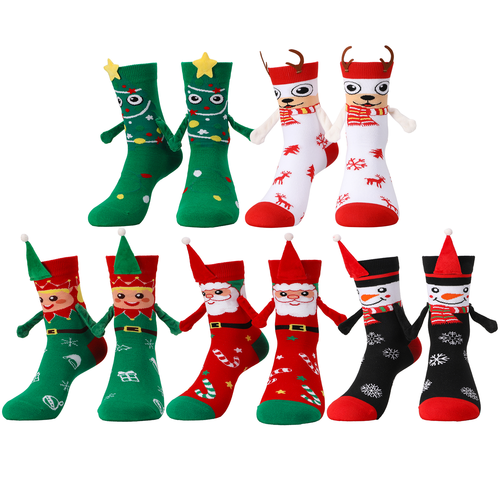 Bocaoying 5 Pairs Funny Christmas Socks, Magnetic Hand Holding Socks, Christmas Stocking Stuffers for Women Men Couples, Xmas Gag Gifts