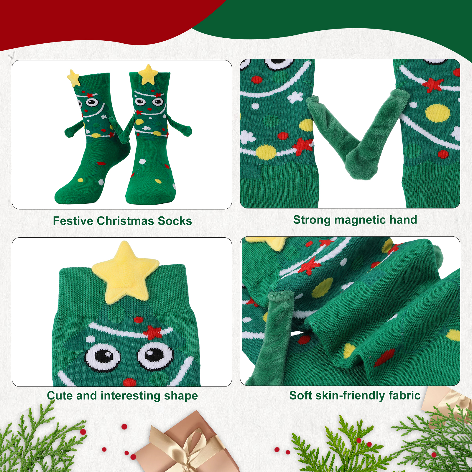 Bocaoying 5 Pairs Funny Christmas Socks, Magnetic Hand Holding Socks, Christmas Stocking Stuffers for Women Men Couples, Xmas Gag Gifts