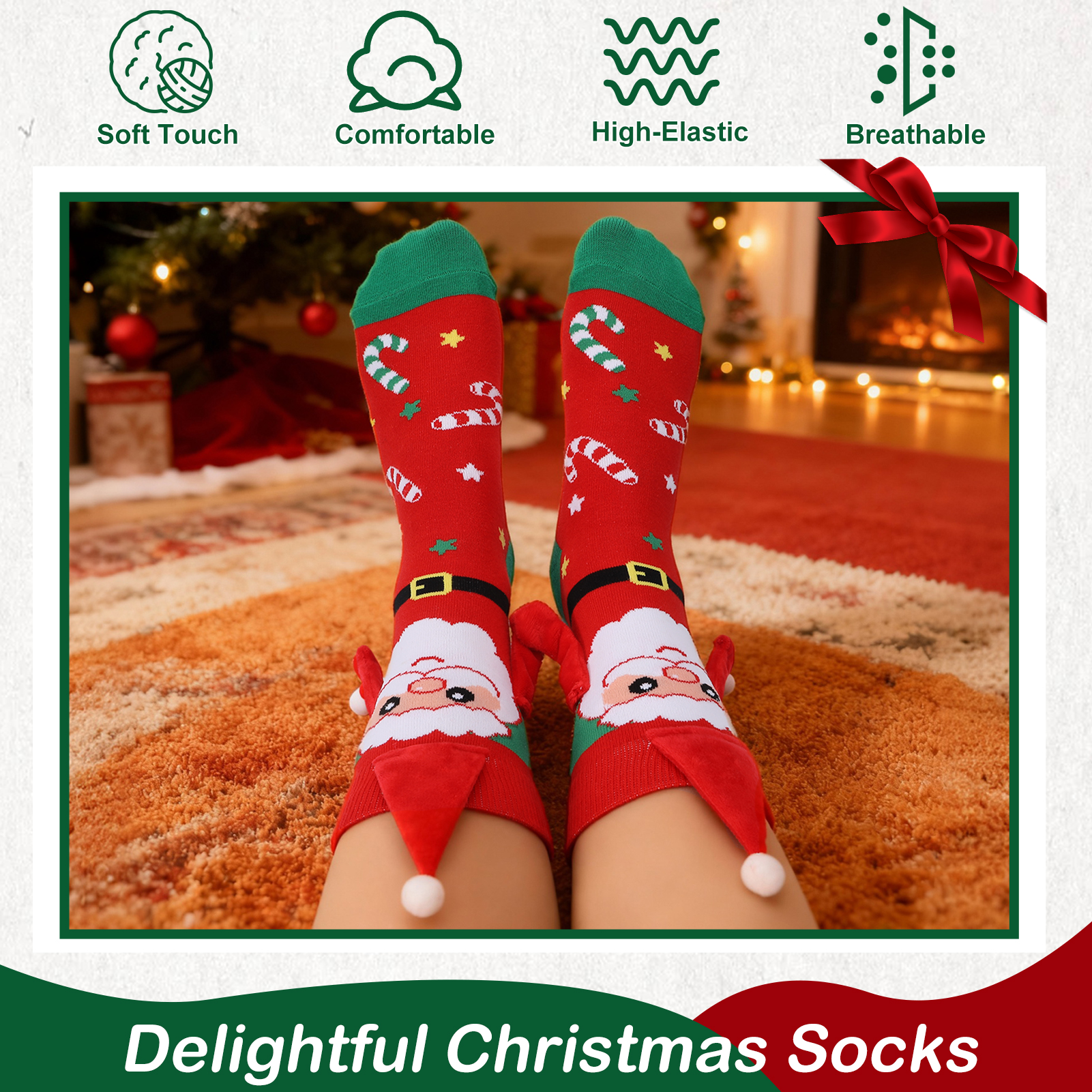 Bocaoying 5 Pairs Funny Christmas Socks, Magnetic Hand Holding Socks, Christmas Stocking Stuffers for Women Men Couples, Xmas Gag Gifts