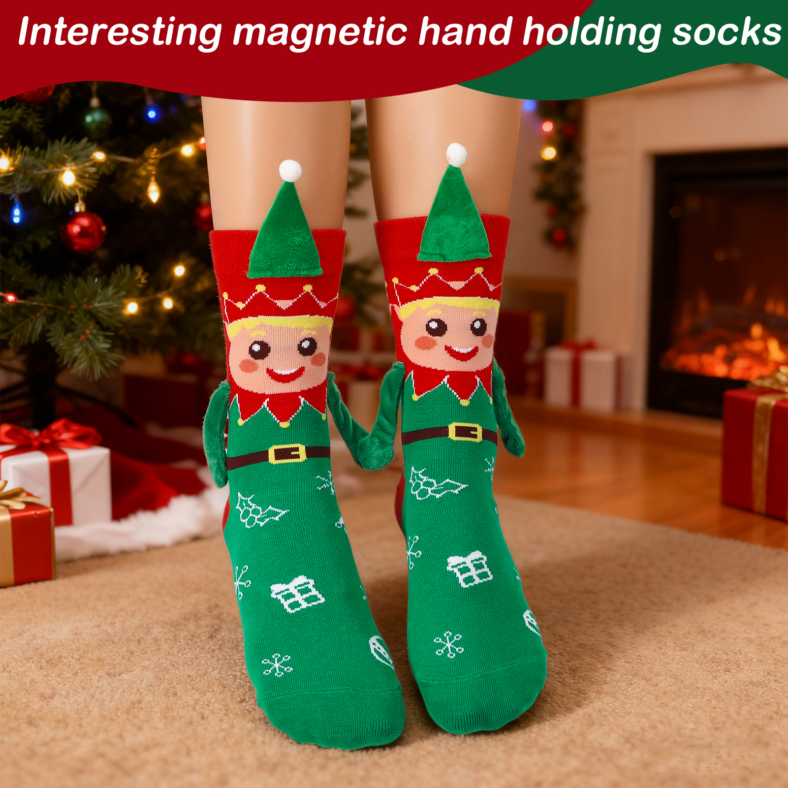 Bocaoying 5 Pairs Funny Christmas Socks, Magnetic Hand Holding Socks, Christmas Stocking Stuffers for Women Men Couples, Xmas Gag Gifts