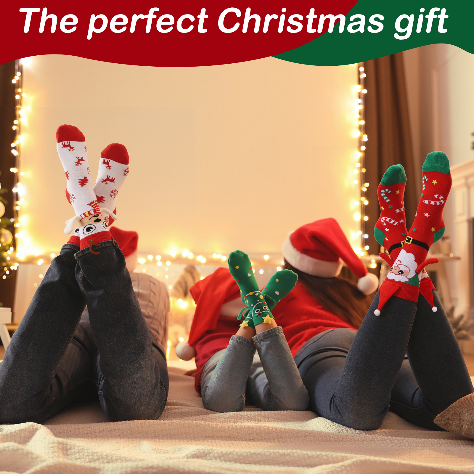 Bocaoying 5 Pairs Funny Christmas Socks, Magnetic Hand Holding Socks, Christmas Stocking Stuffers for Women Men Couples, Xmas Gag Gifts