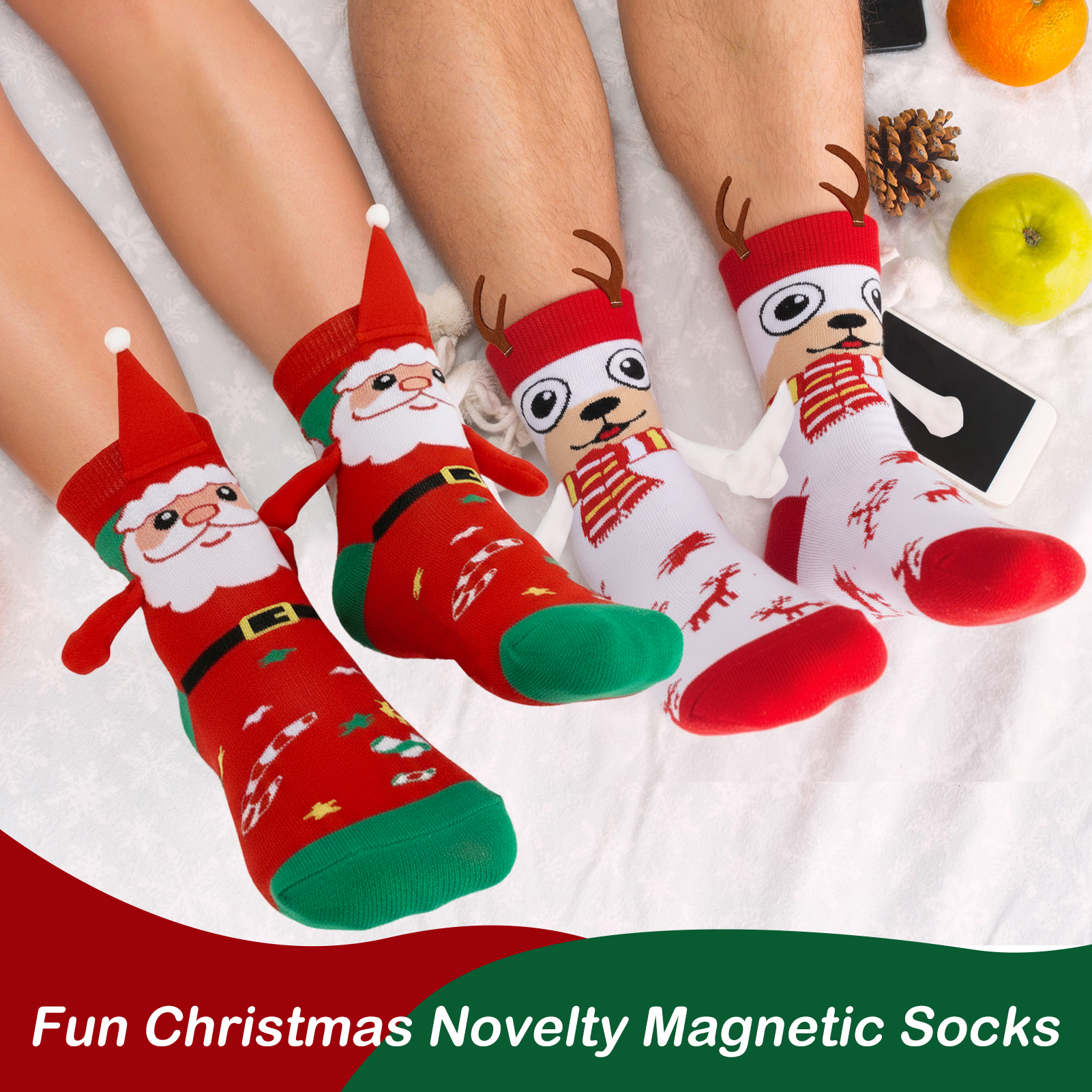 Bocaoying 5 Pairs Funny Christmas Socks, Magnetic Hand Holding Socks, Christmas Stocking Stuffers for Women Men Couples, Xmas Gag Gifts
