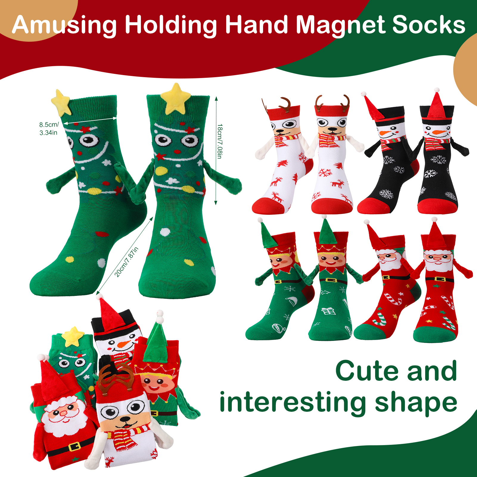 Bocaoying 5 Pairs Funny Christmas Socks, Magnetic Hand Holding Socks, Christmas Stocking Stuffers for Women Men Couples, Xmas Gag Gifts